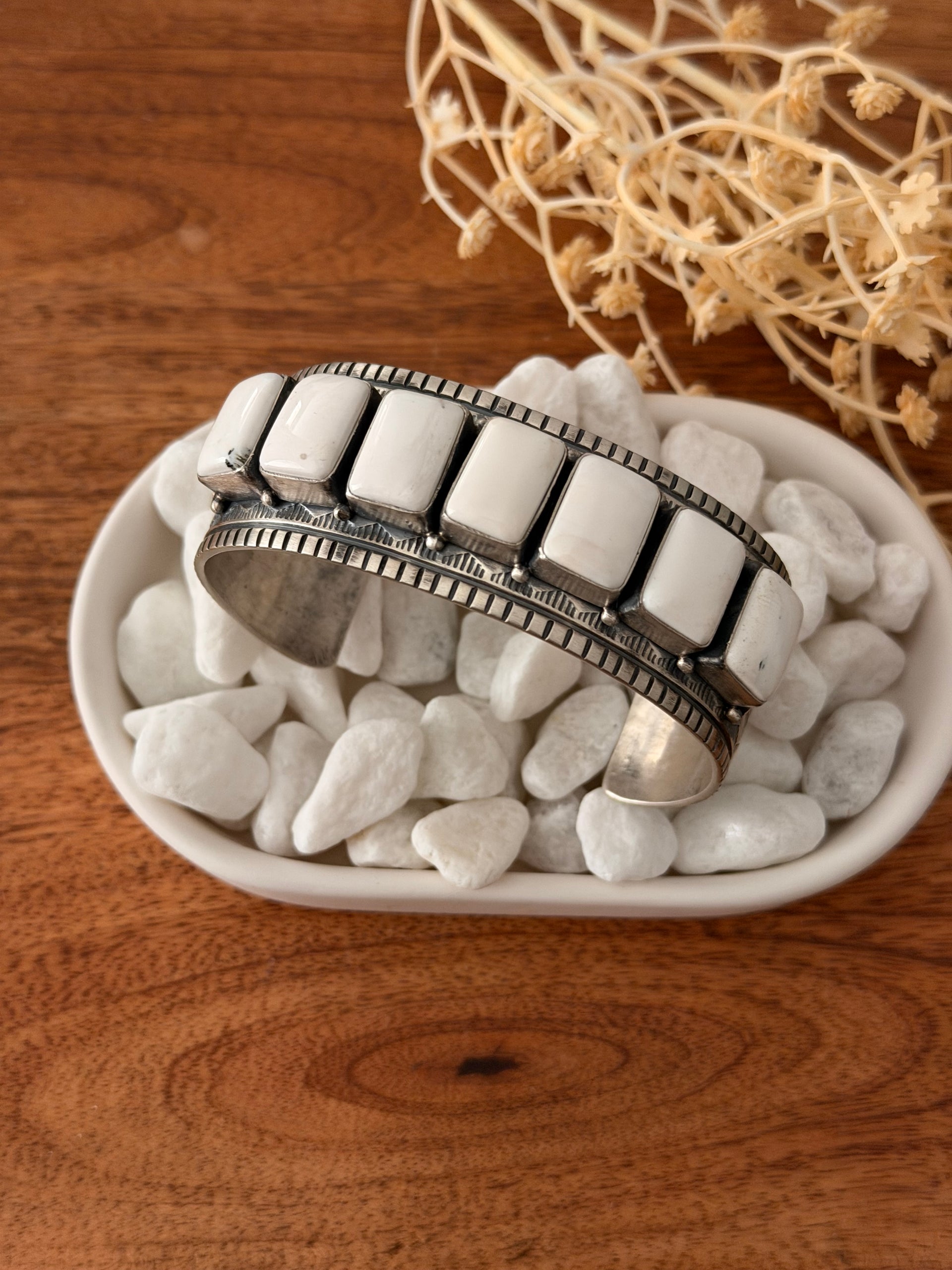 Francis Yazzie White Buffalo & Sterling Silver Cuff Bracelet