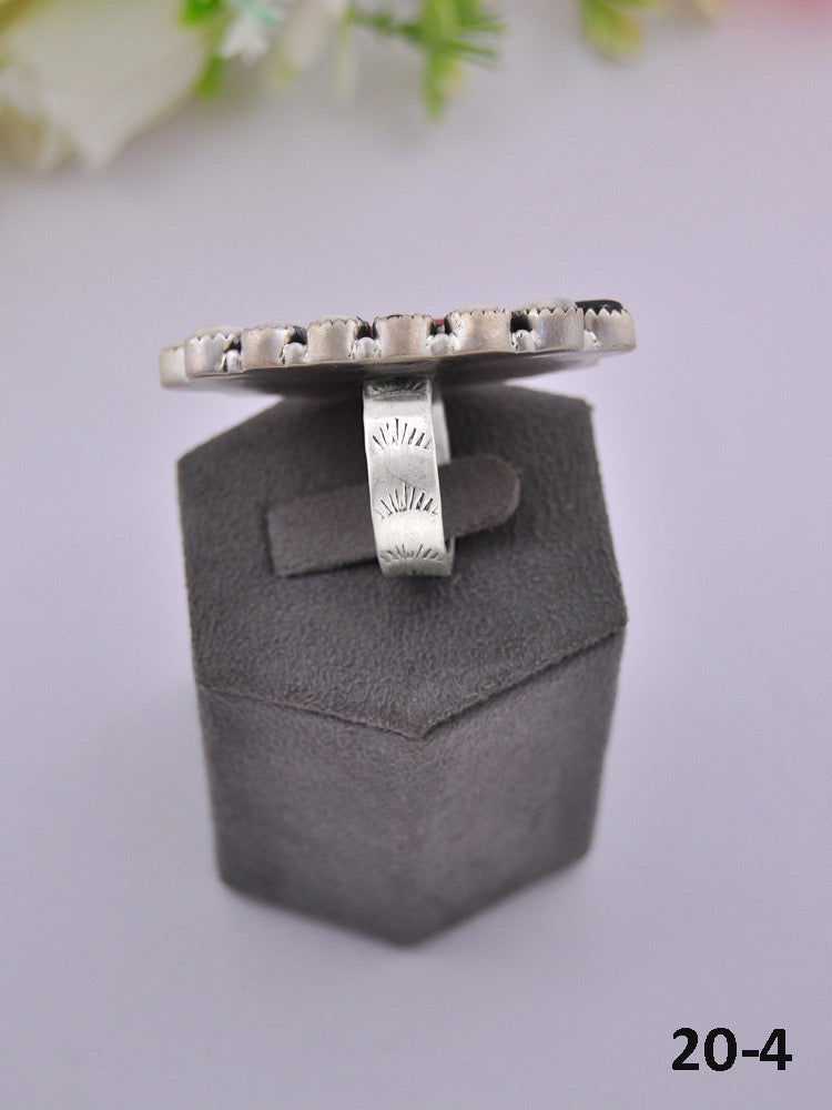 Southwest Made Multi Stone & Sterling Sliver Cluster Adjustable Ring
