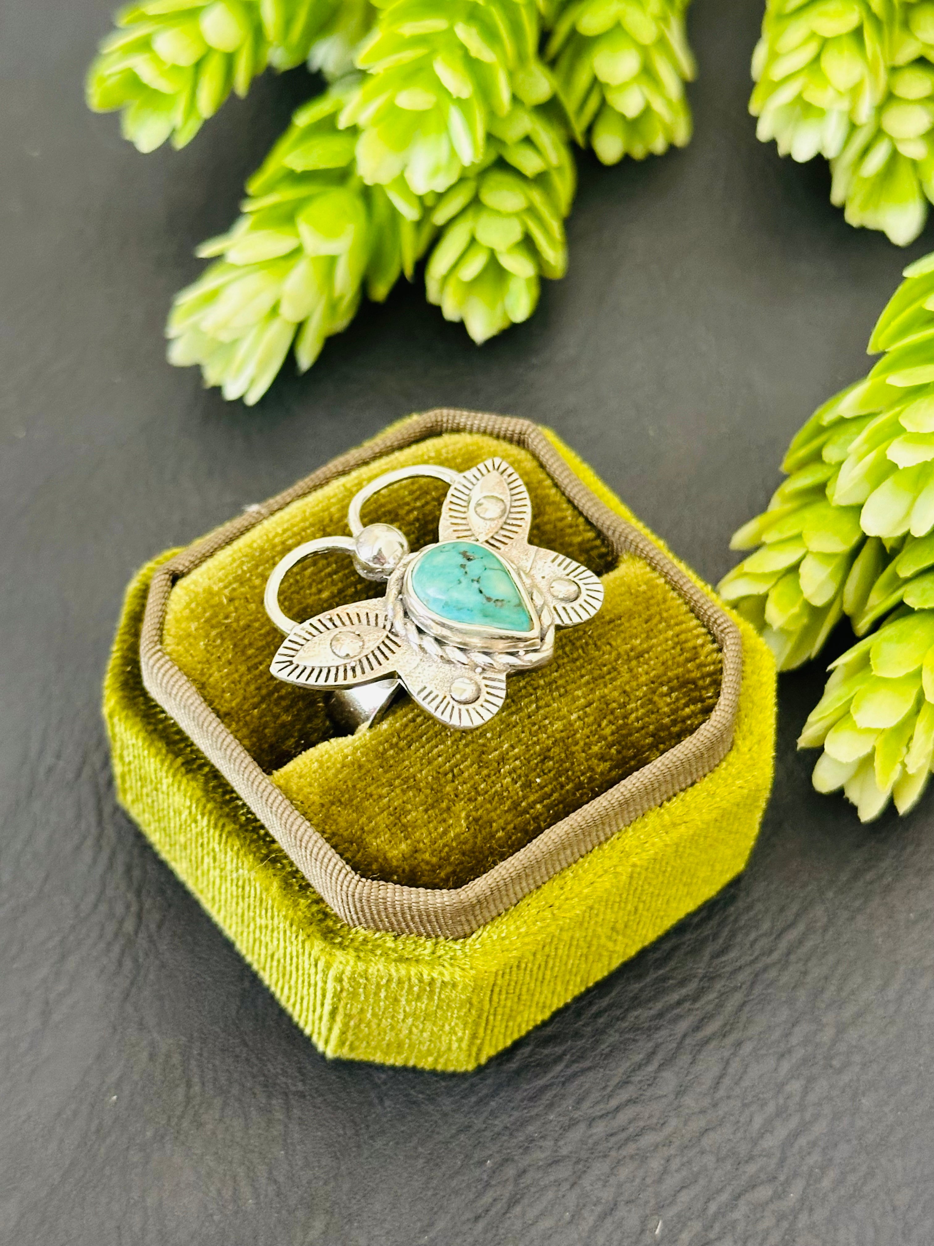 Southwest Handmade Kingman Turquoise & Sterling Silver Adjustable Butterfly Ring