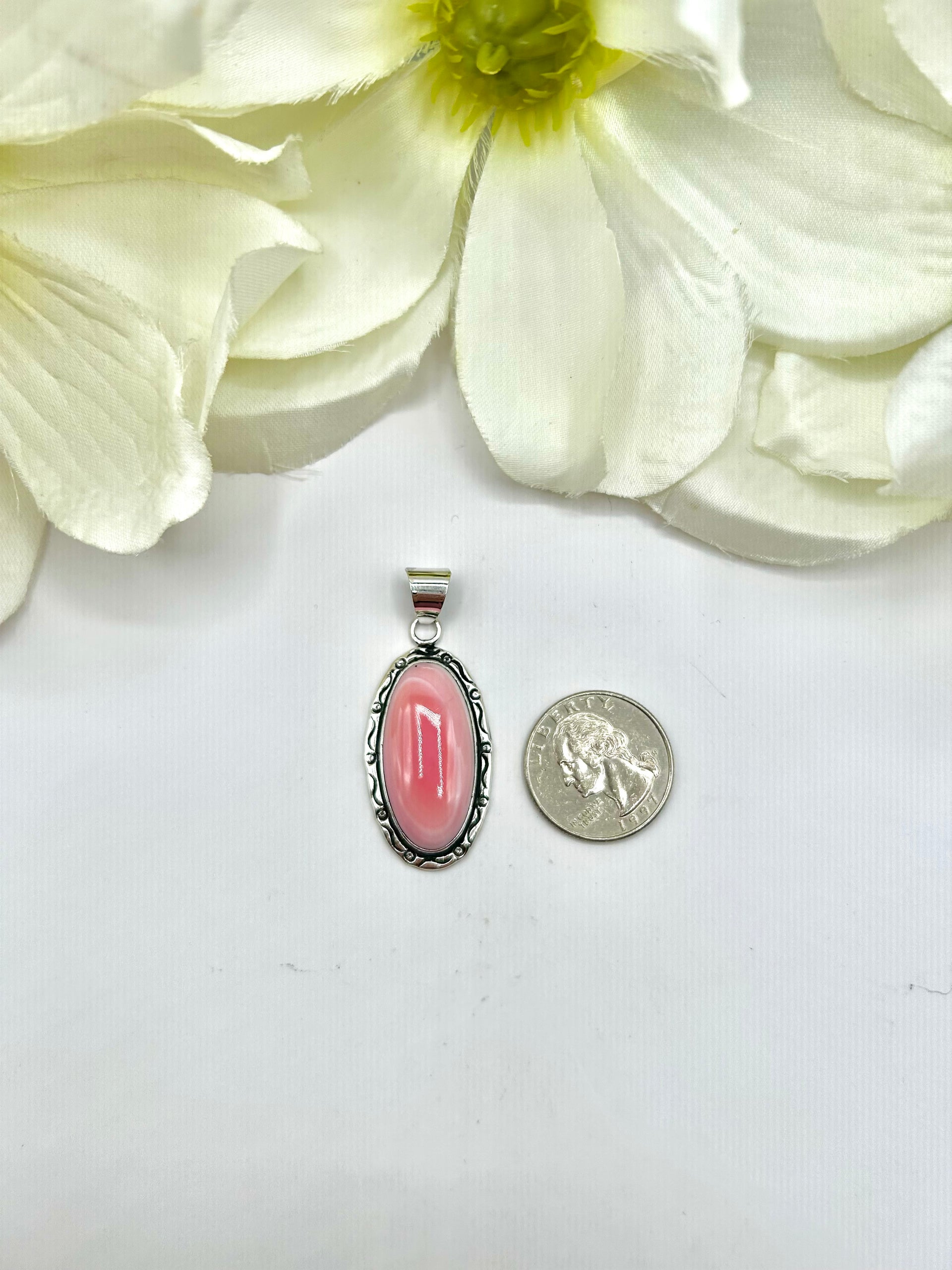 Navajo Made Pink Conch & Sterling Silver Pendant