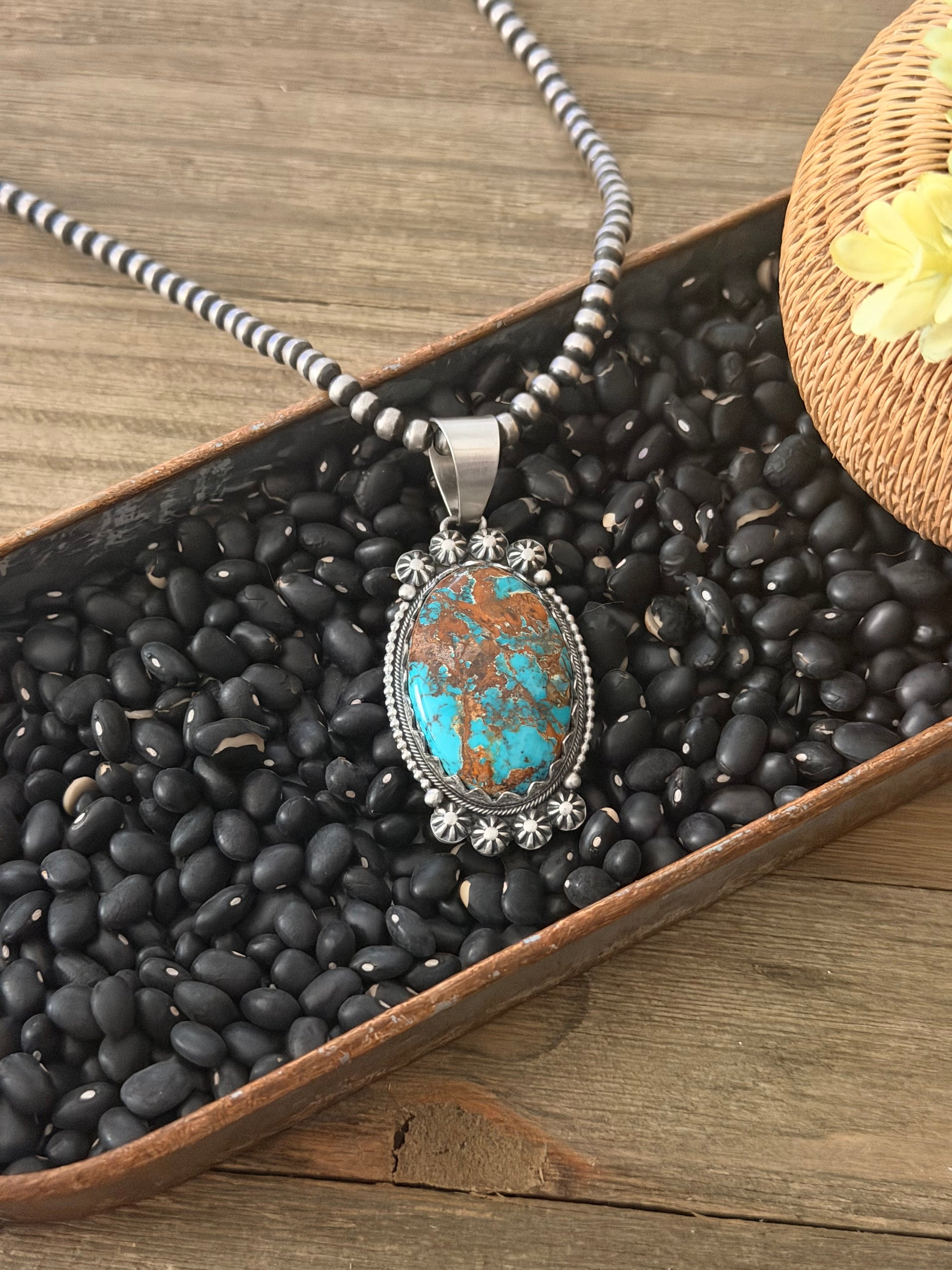 Navajo Made High Grade Pilot Mountain Turquoise & Sterling Silver Pendant