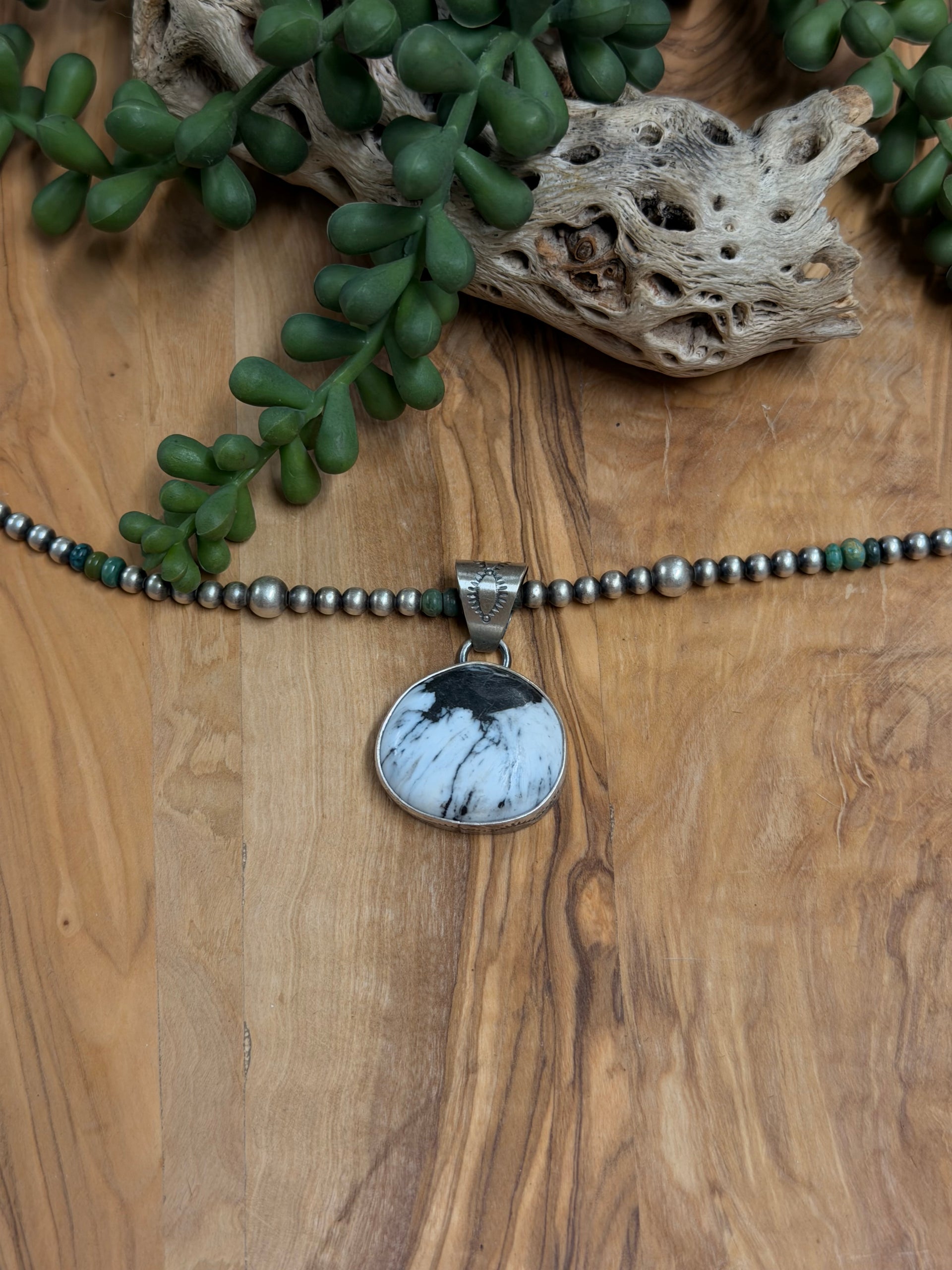 Dave Skeets White Buffalo & Sterling Silver Pendant