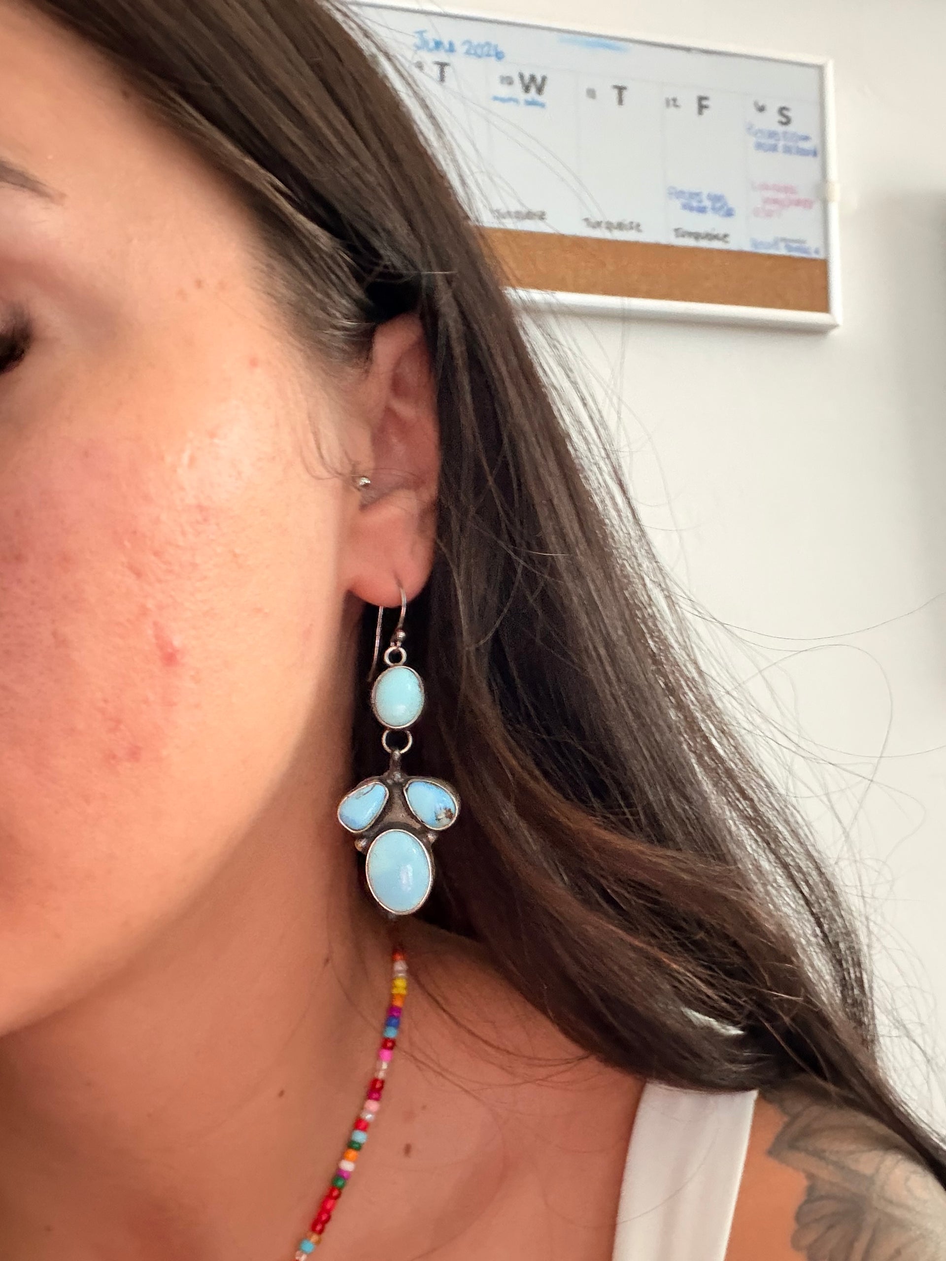 Ella Peters Golden Hills Turquoise & Sterling Silver Cluster Dangle Earrings