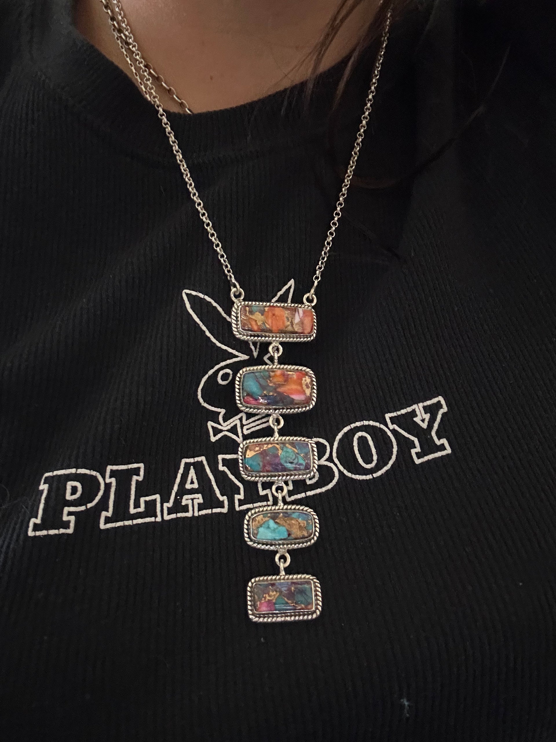 Southwest Made Mohave Turquoise & Sterling Silver Necklace