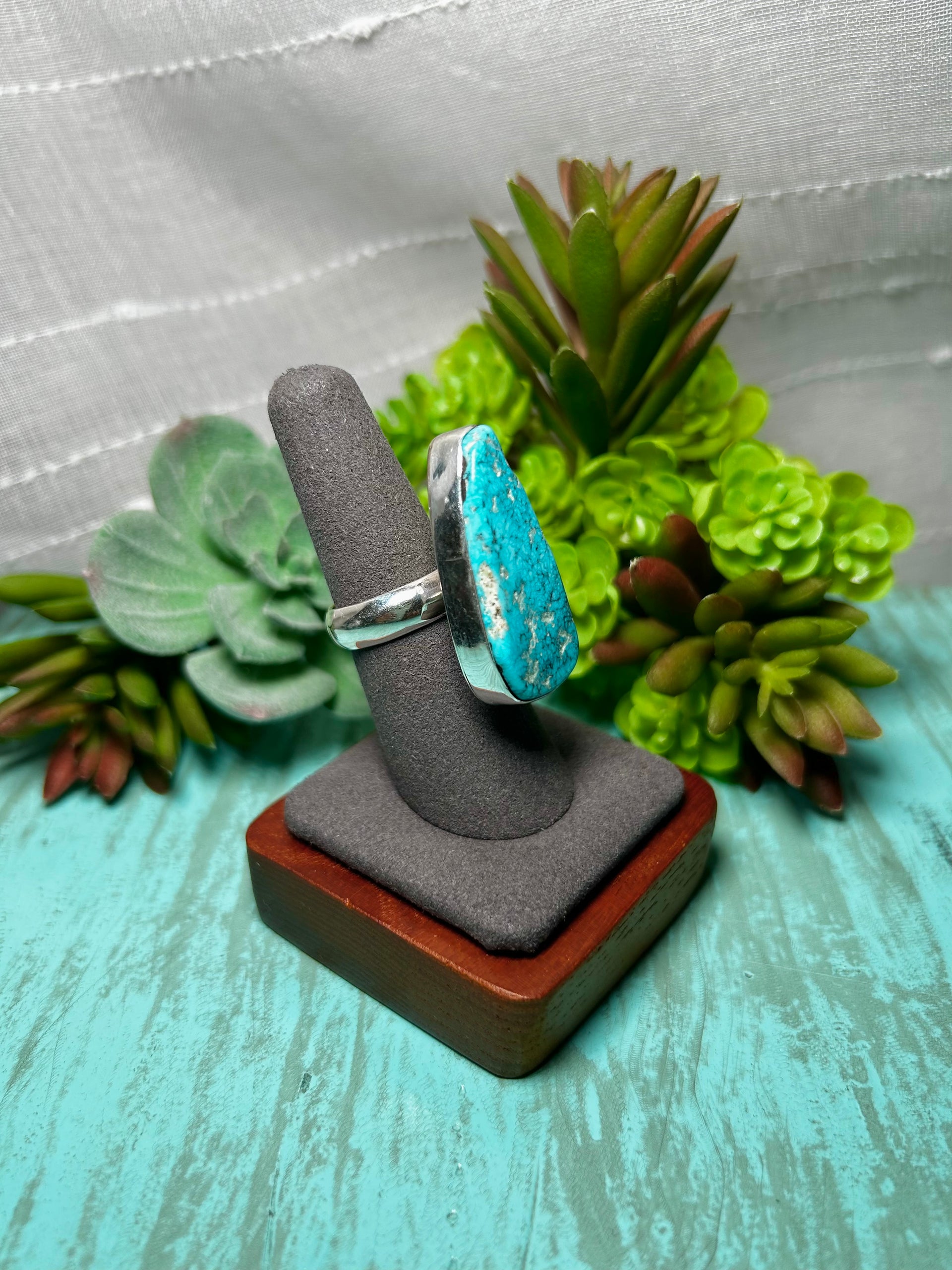 Navajo Made Kingman Turquoise & Sterling Sliver  Ring Size 7