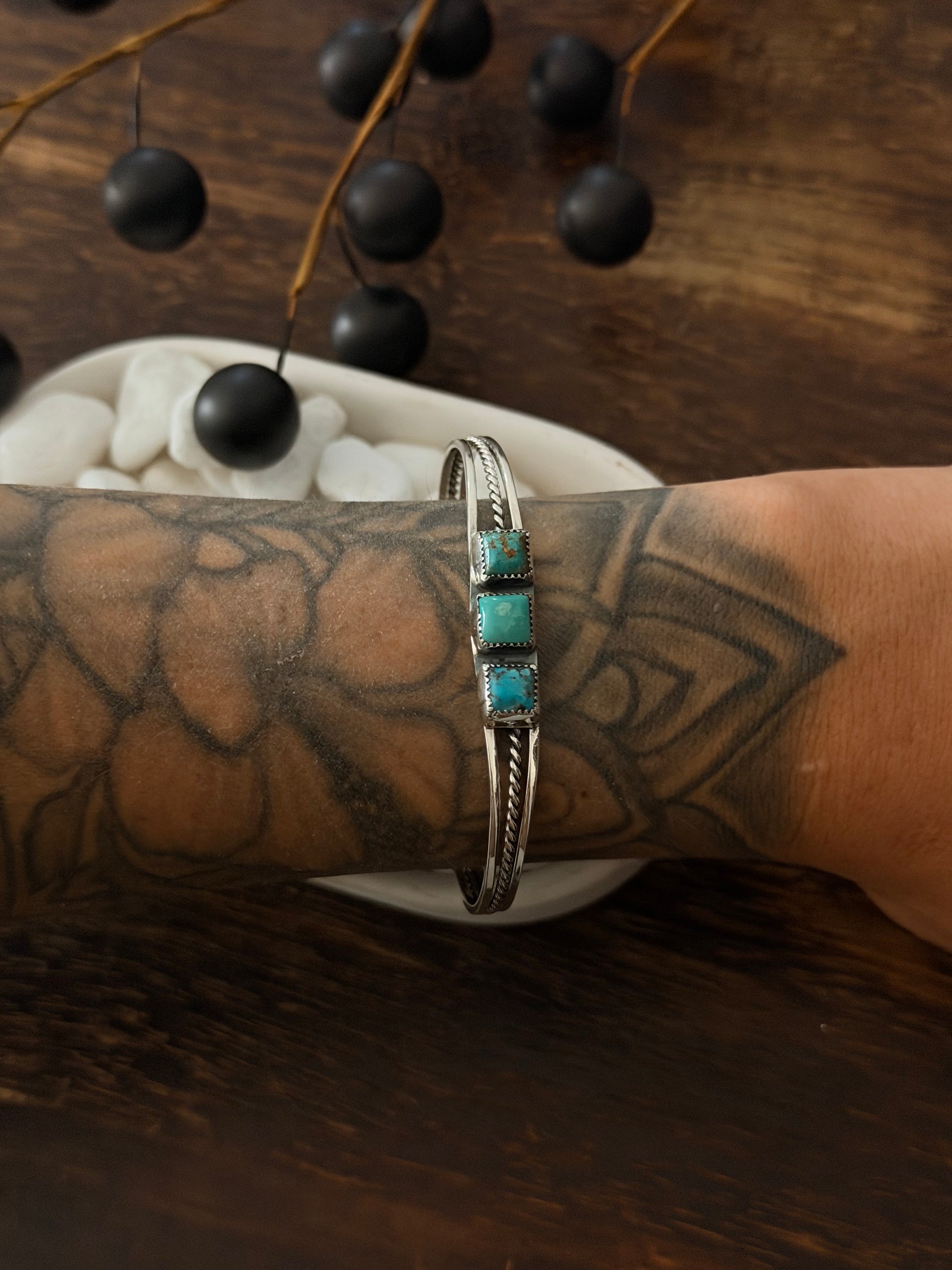 Navajo Made Kingman Turquoise & Sterling Silver Cuff Bracelet