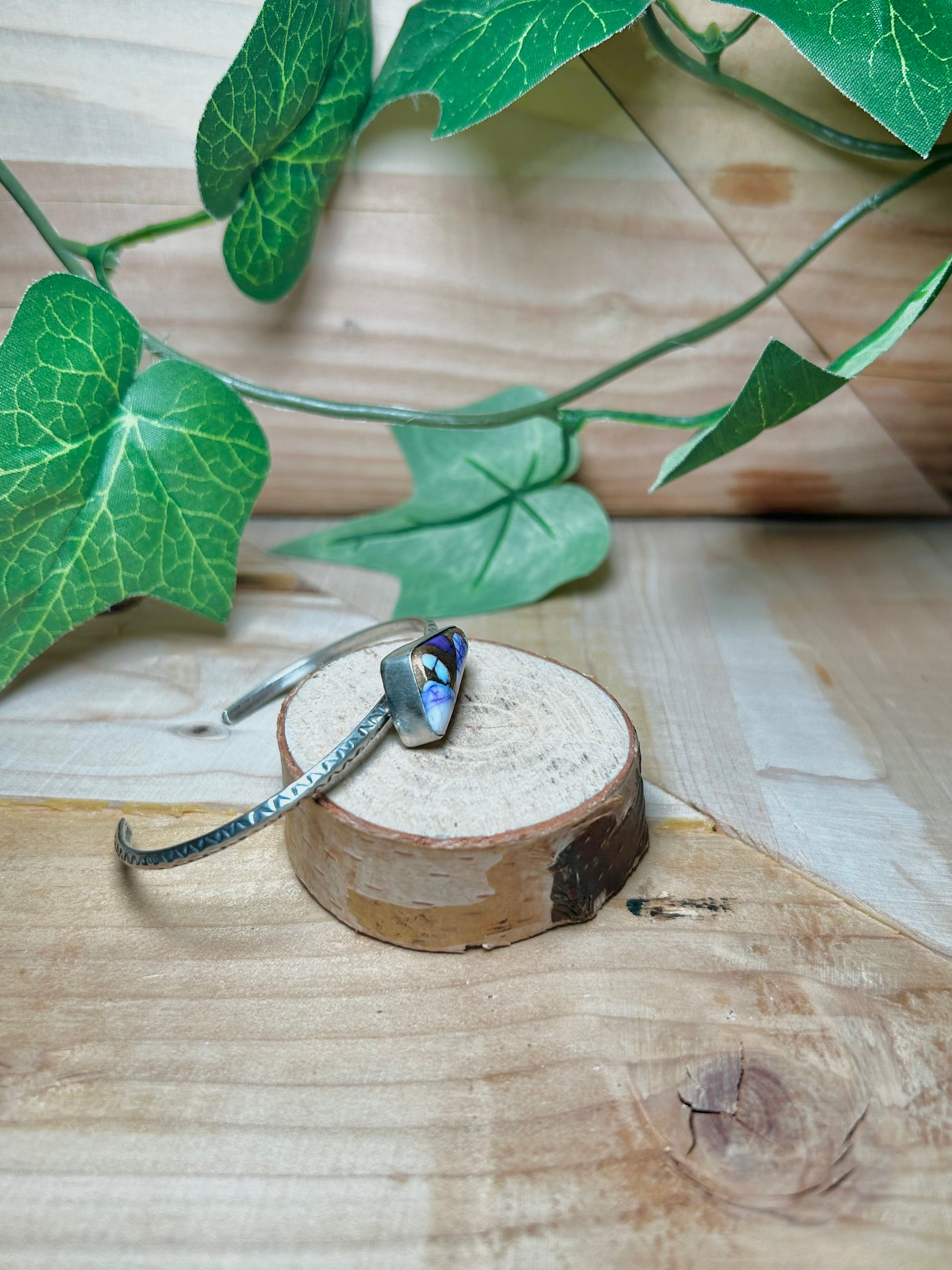 Navajo Made Purple Mohave Turquoise & Sterling Silver Cuff Bracelet