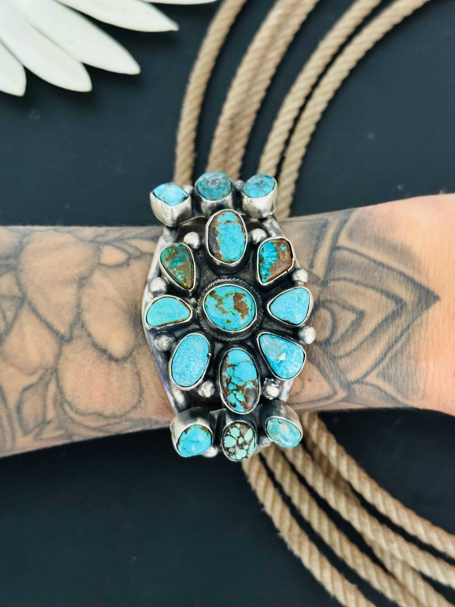 Bobby Johnson Multi Turquoise & Sterling Silver Cluster Cuff Bracelet