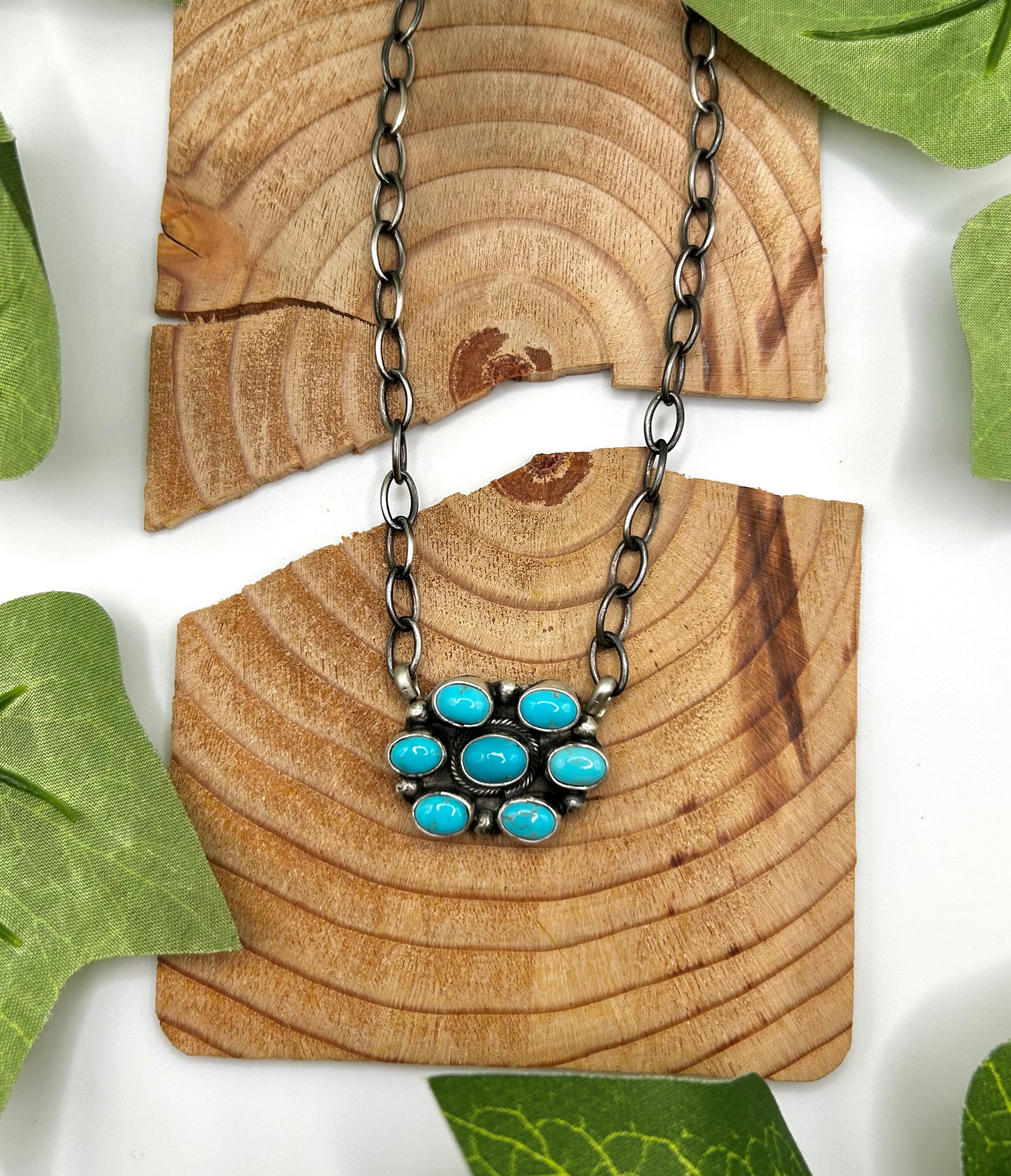 Navajo Made Kingman Turquoise & Sterling Silver Necklace