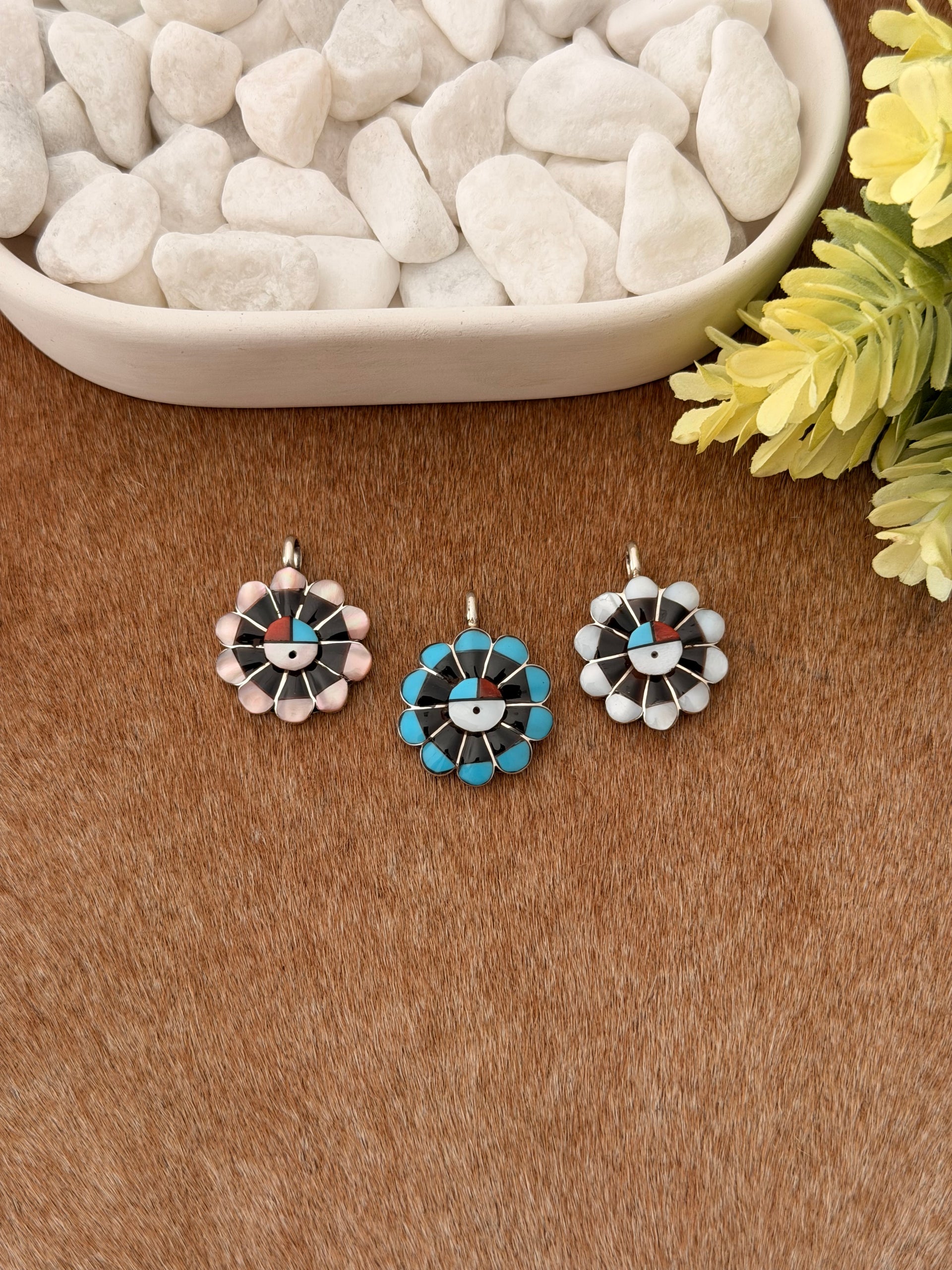 Zuni Made Multi Stone & Sterling Silver Inlay Sunface Pendant