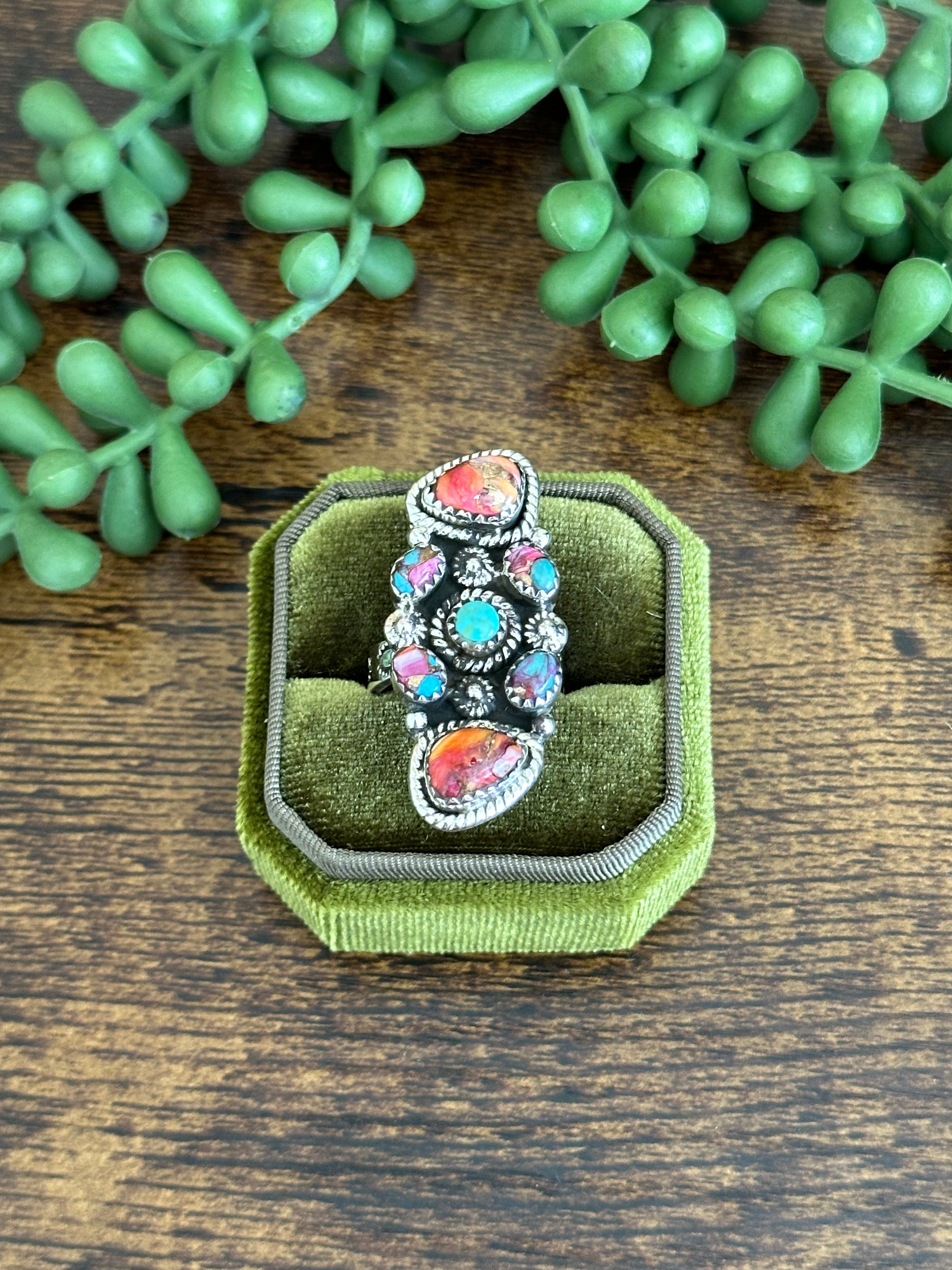 Southwest Handmade Mohave Turquoise & Sterling Silver Adjustable Ring