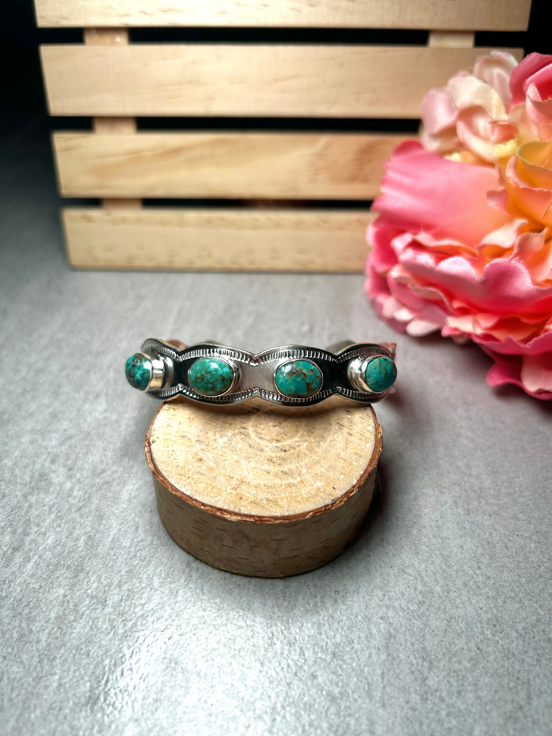 Navajo Made Kingman Turquoise & Sterling Silver Cuff Bracelet