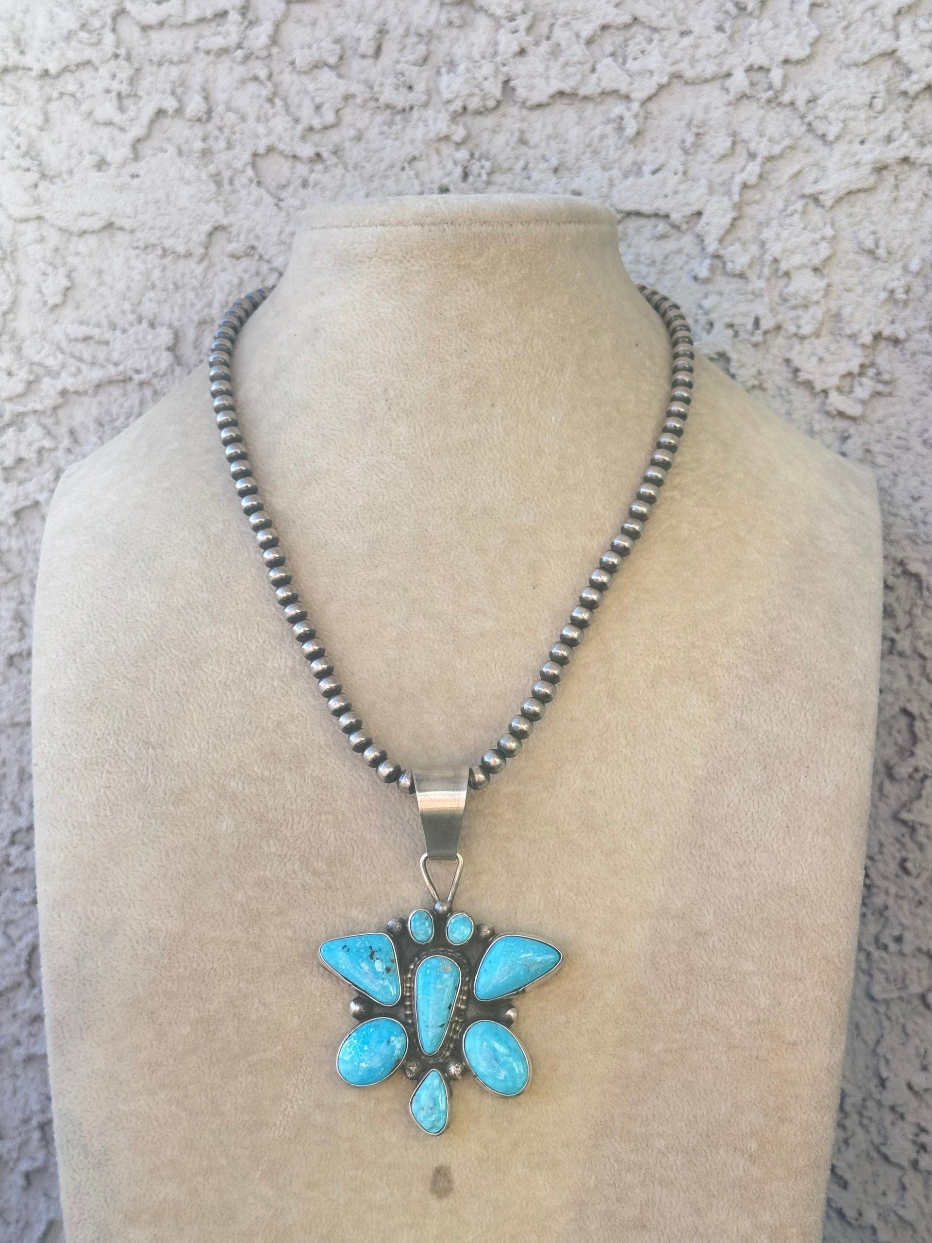 Navajo Made Blue Ridge Turquoise & Sterling Silver Cluster Pendant