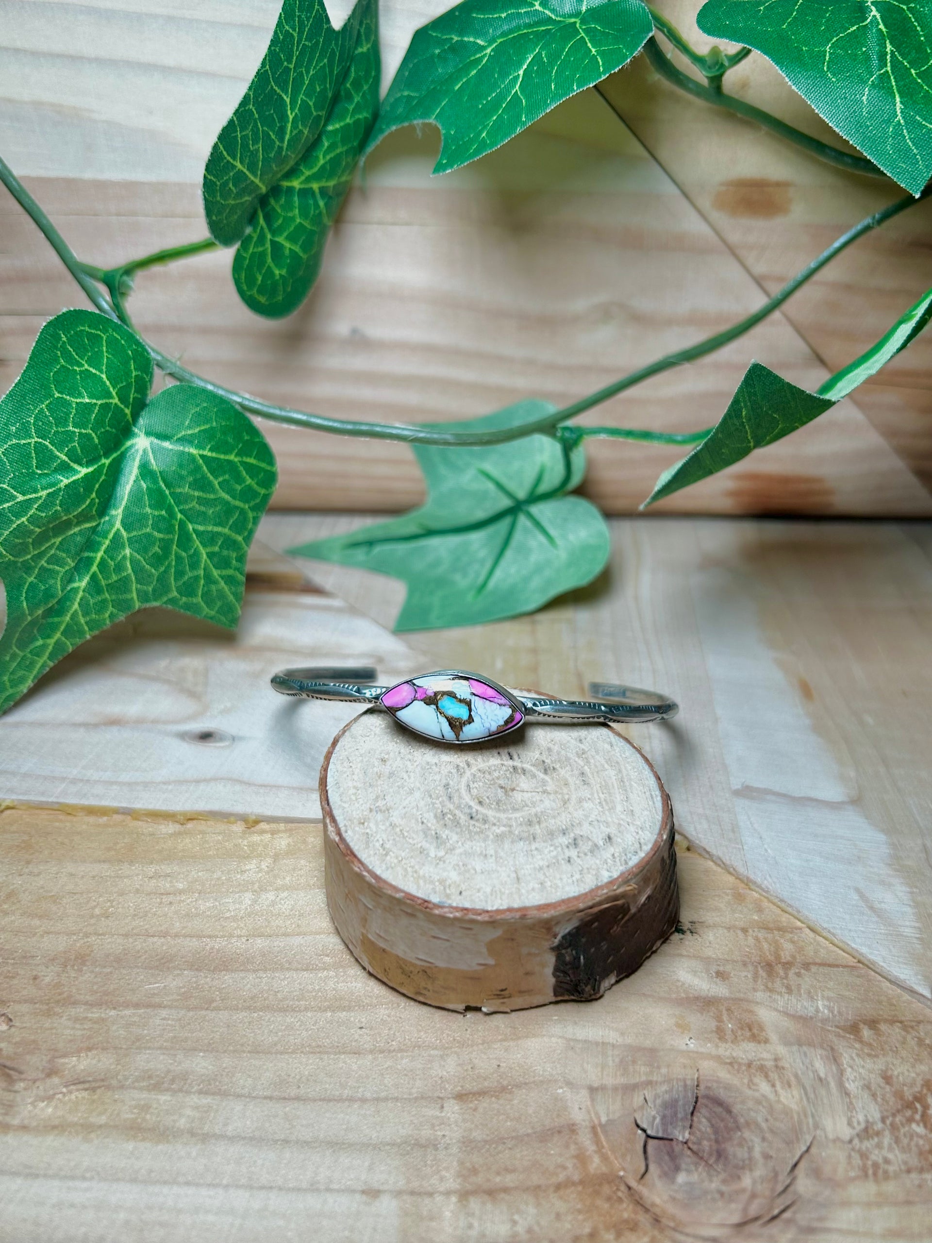 Navajo Made Cotton Candy Turquoise & Sterling Silver Cuff Bracelet