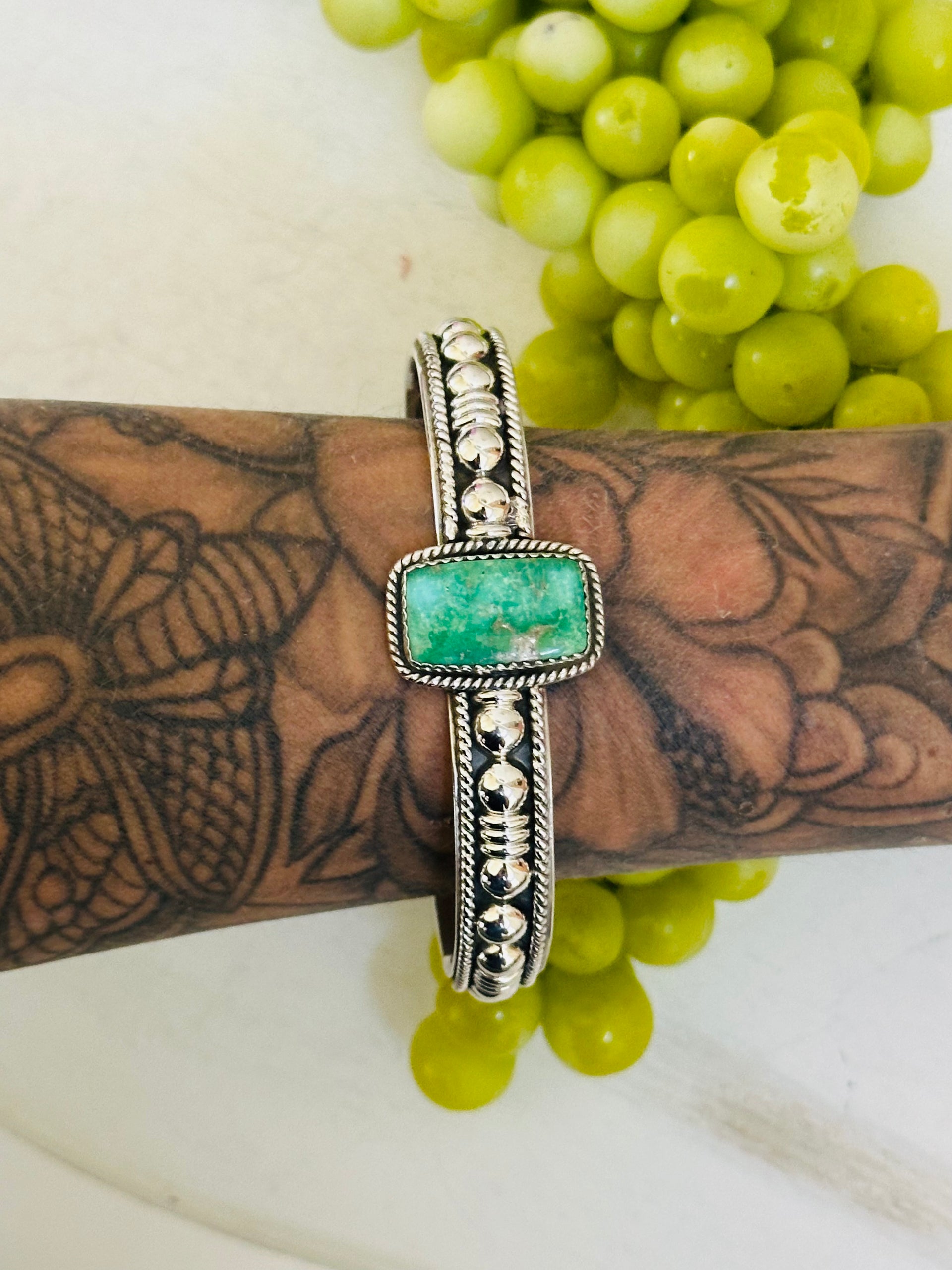 Southwest Made Emerald Valley Turquoise & Sterling Silver Cuff Bracelet
