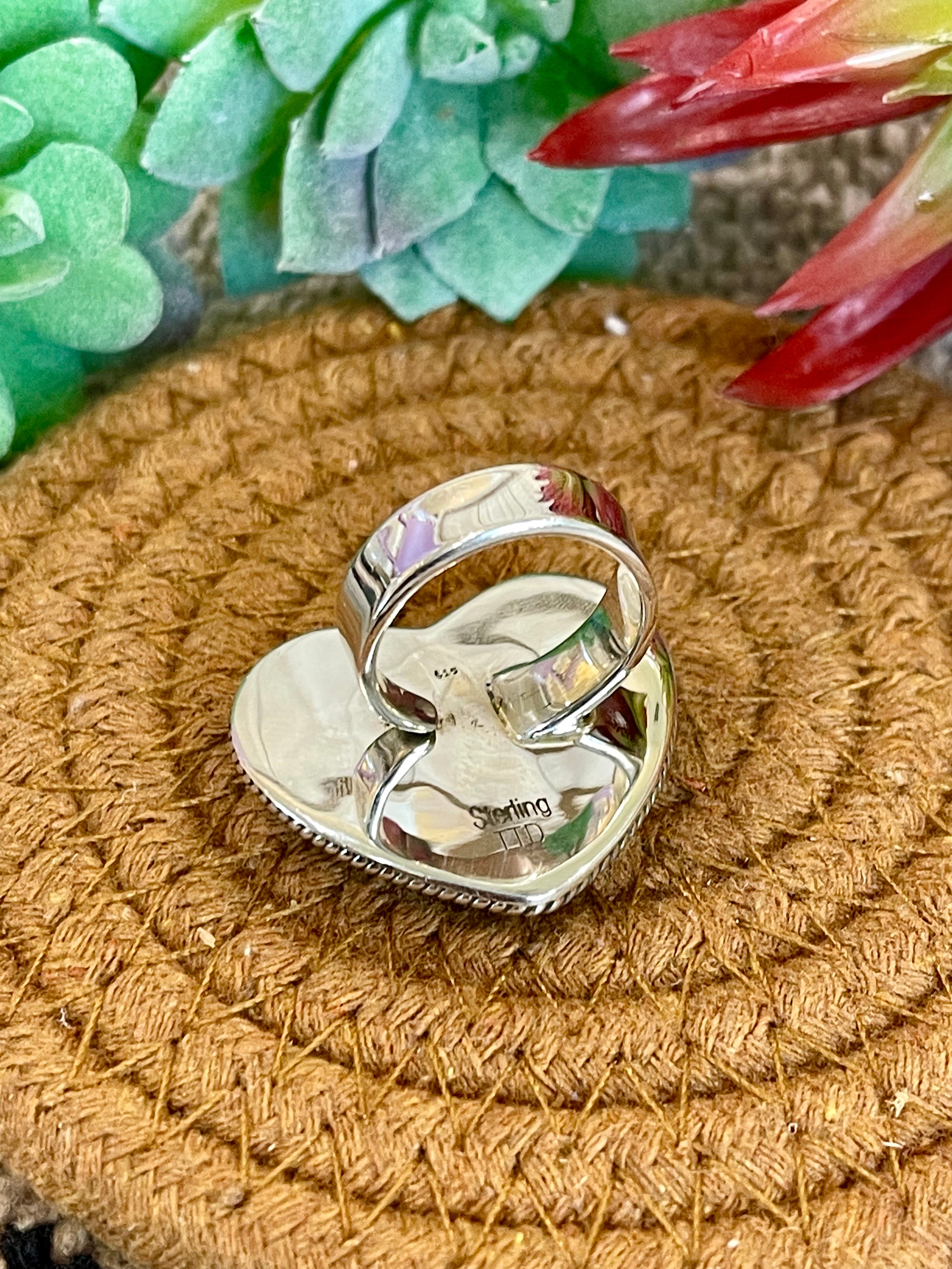 Southwest Handmade Wild Horse & Sterling Silver Adjustable Heart Ring