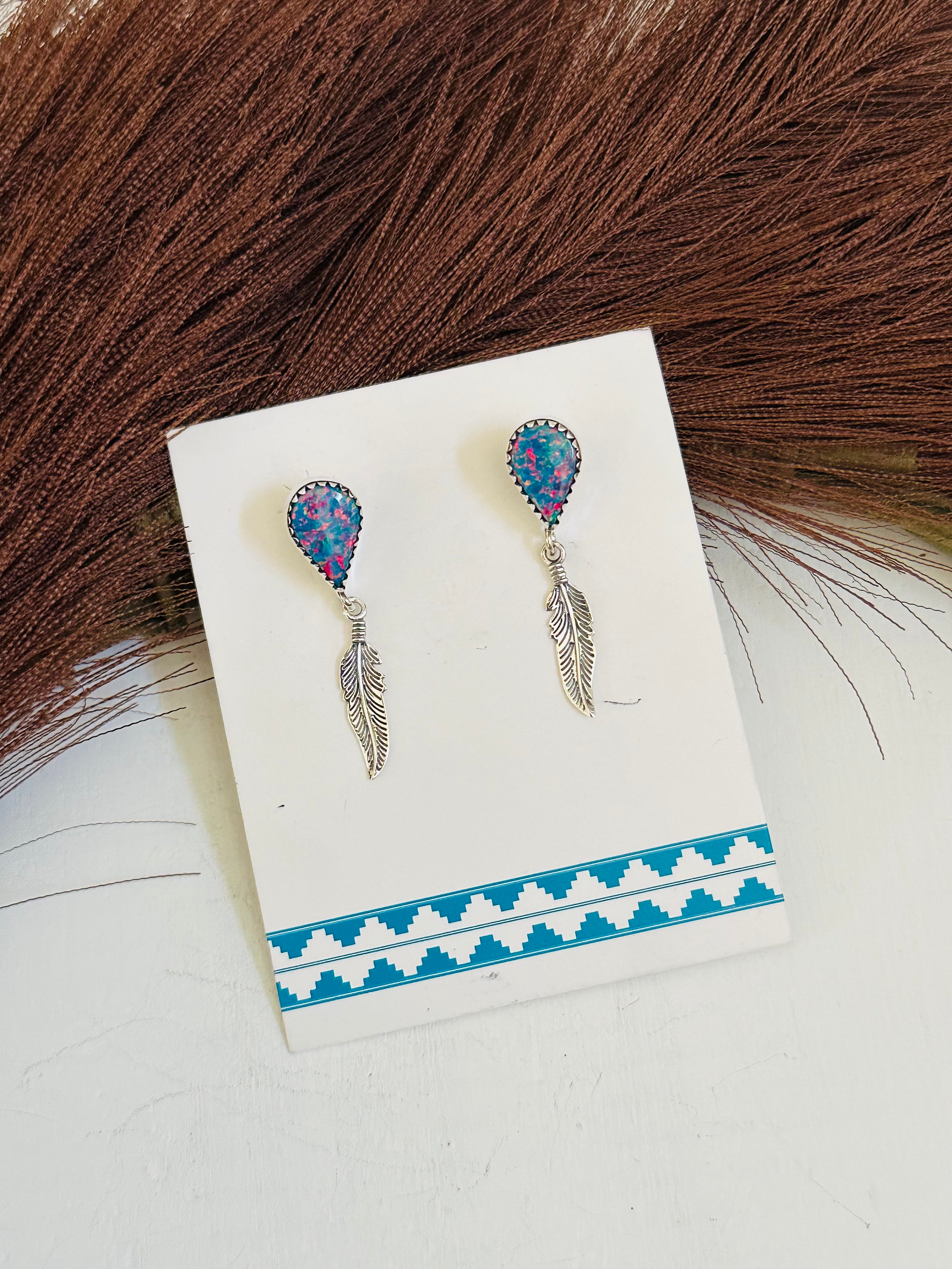 TTD “Heather” Blue Opal & Sterling Silver Post Dangle Earrings