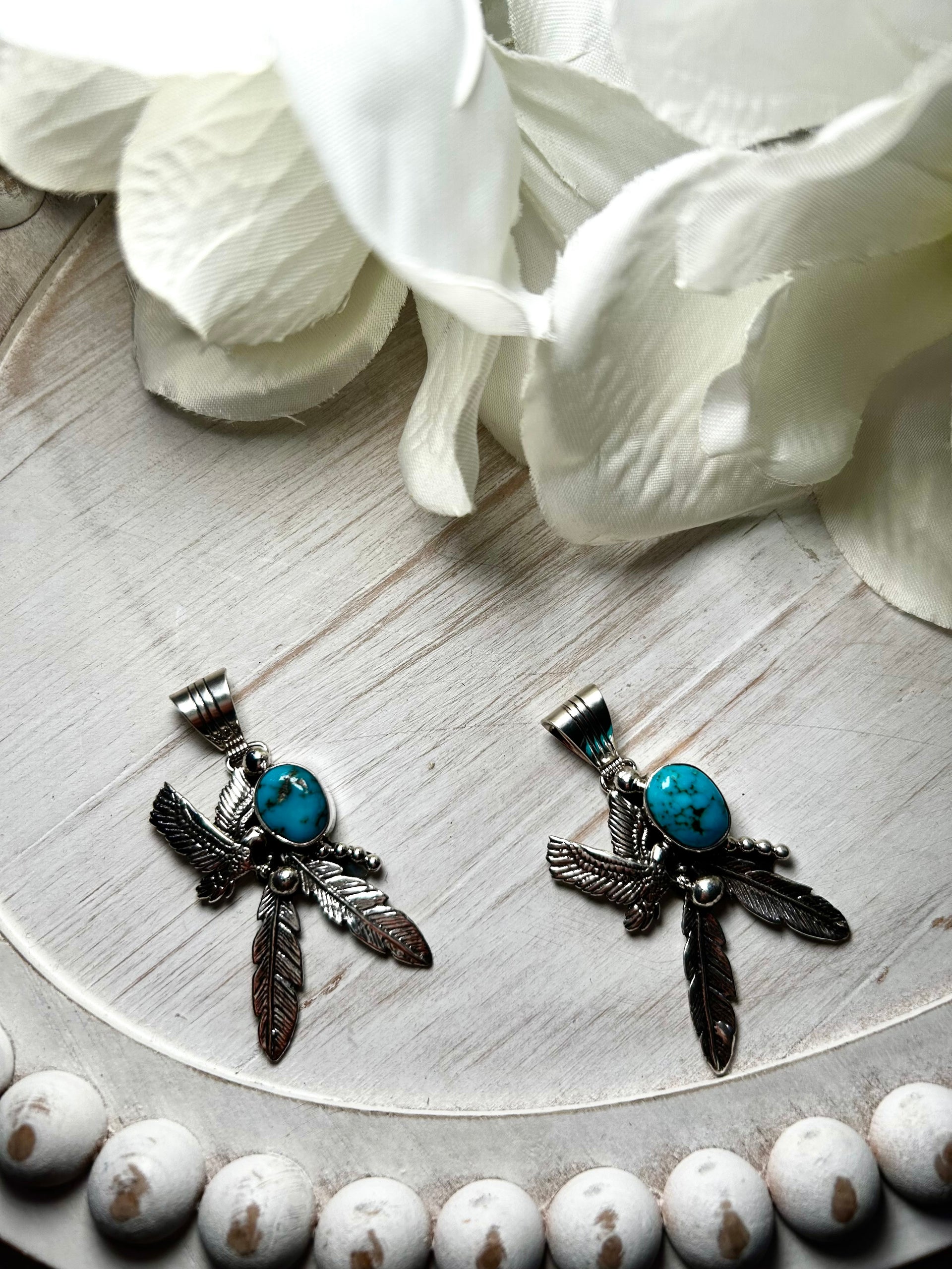 Navajo Made Kingman Turquoise & Sterling Silver Pendant