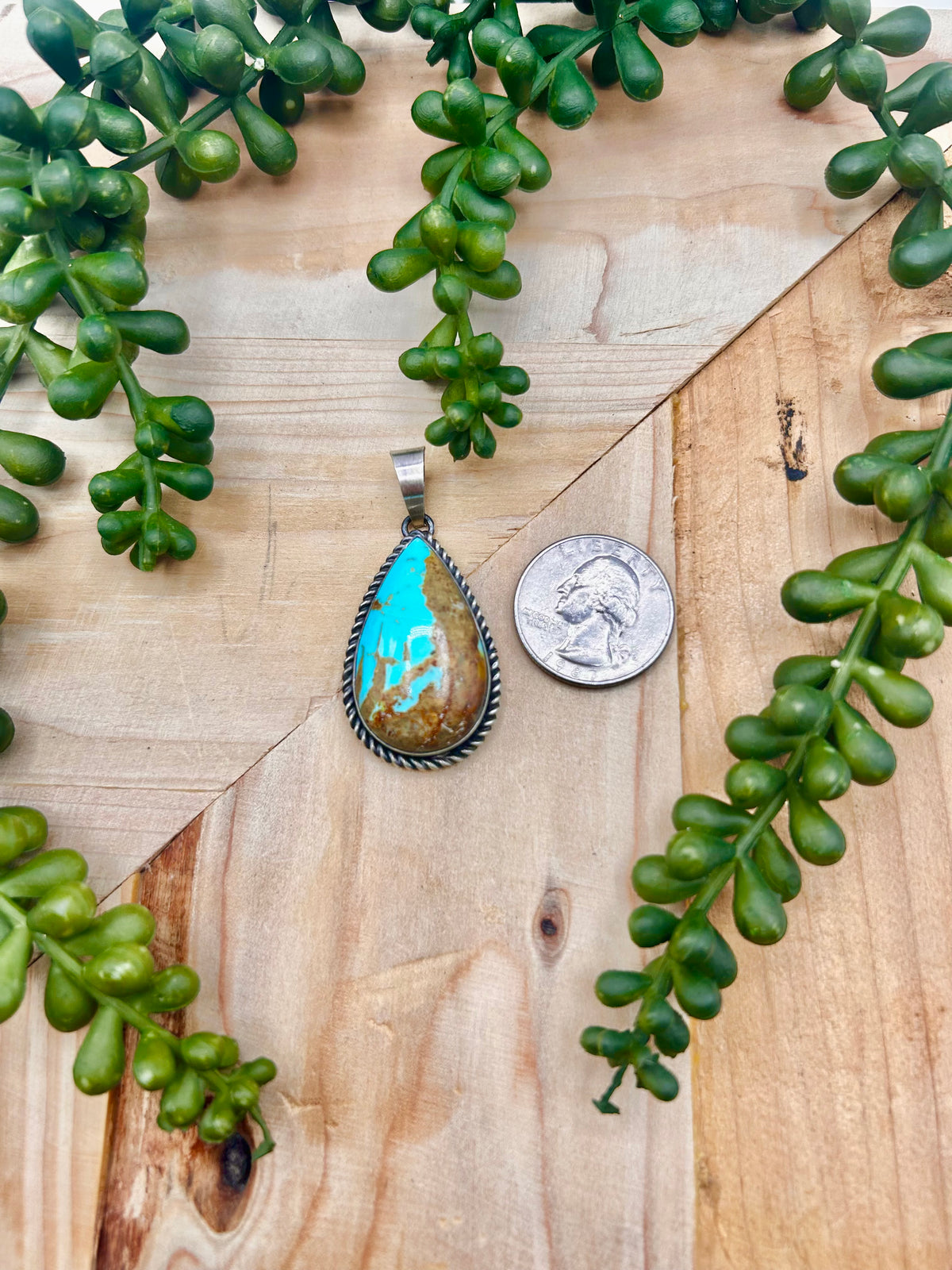 Navajo Made Kingman Turquoise & Sterling Silver Pendant
