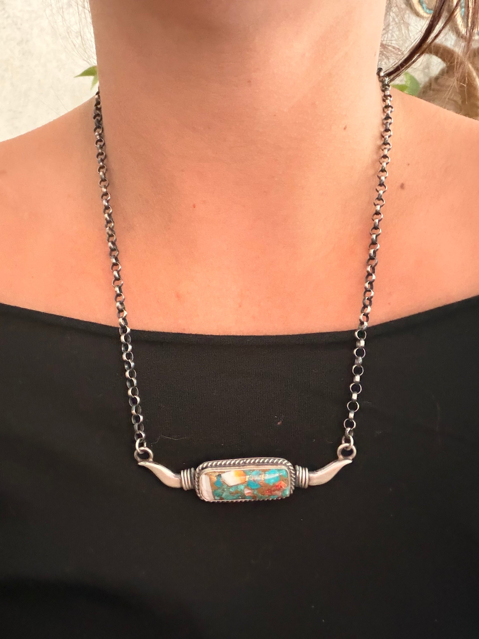 Emer Thompson Mohave Turquoise & Sterling Silver Bull Horn Bar Necklace