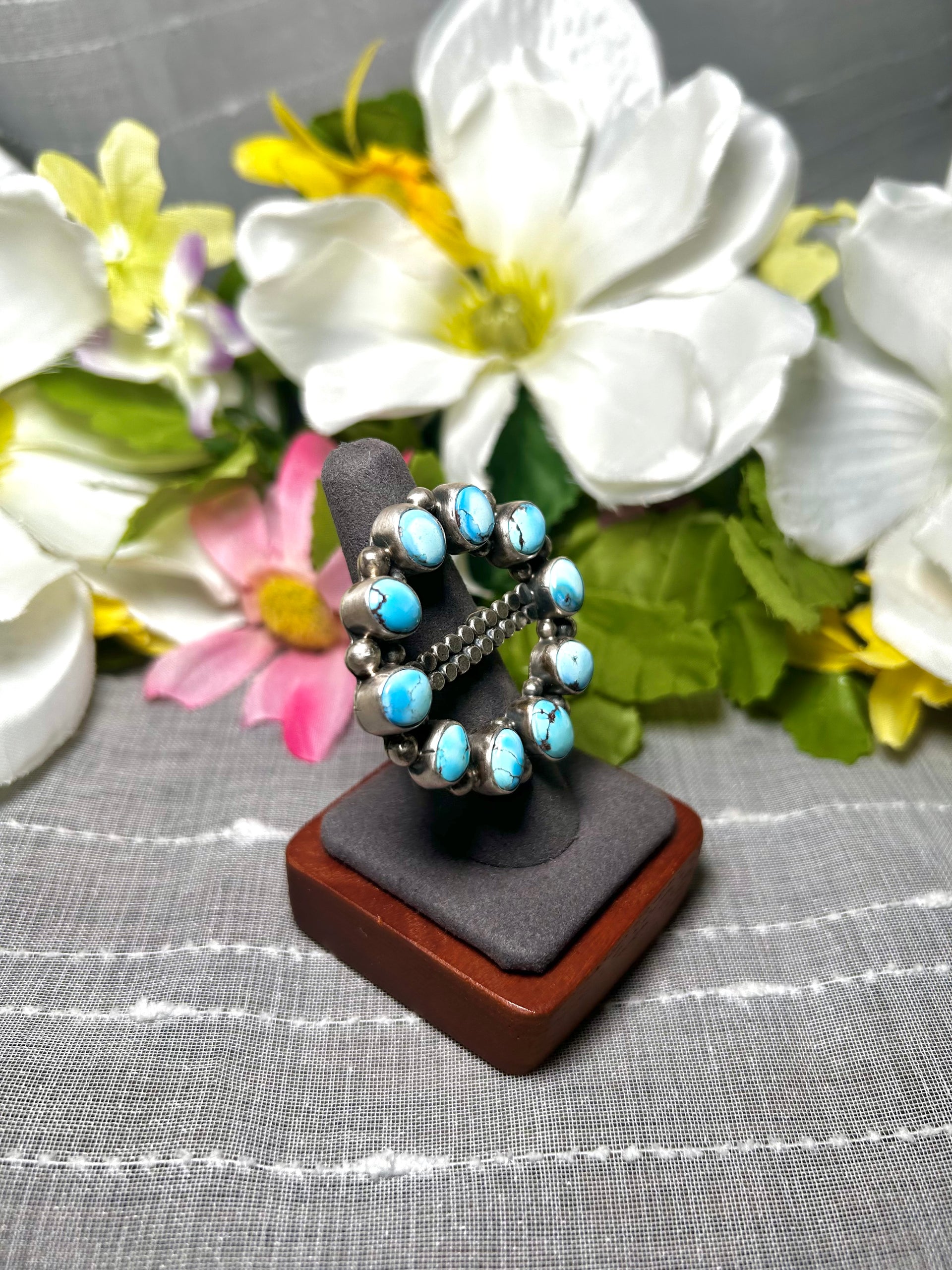 Navajo Made Golden Hill Turquoise & Sterling Silver Adjustable Ring