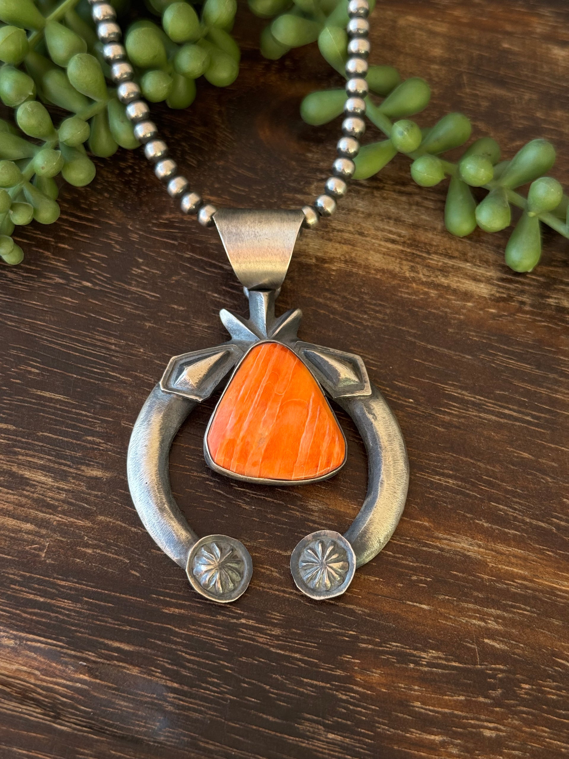 Chimney Butte Spiny Oyster & Sterling Silver Naja Pendant