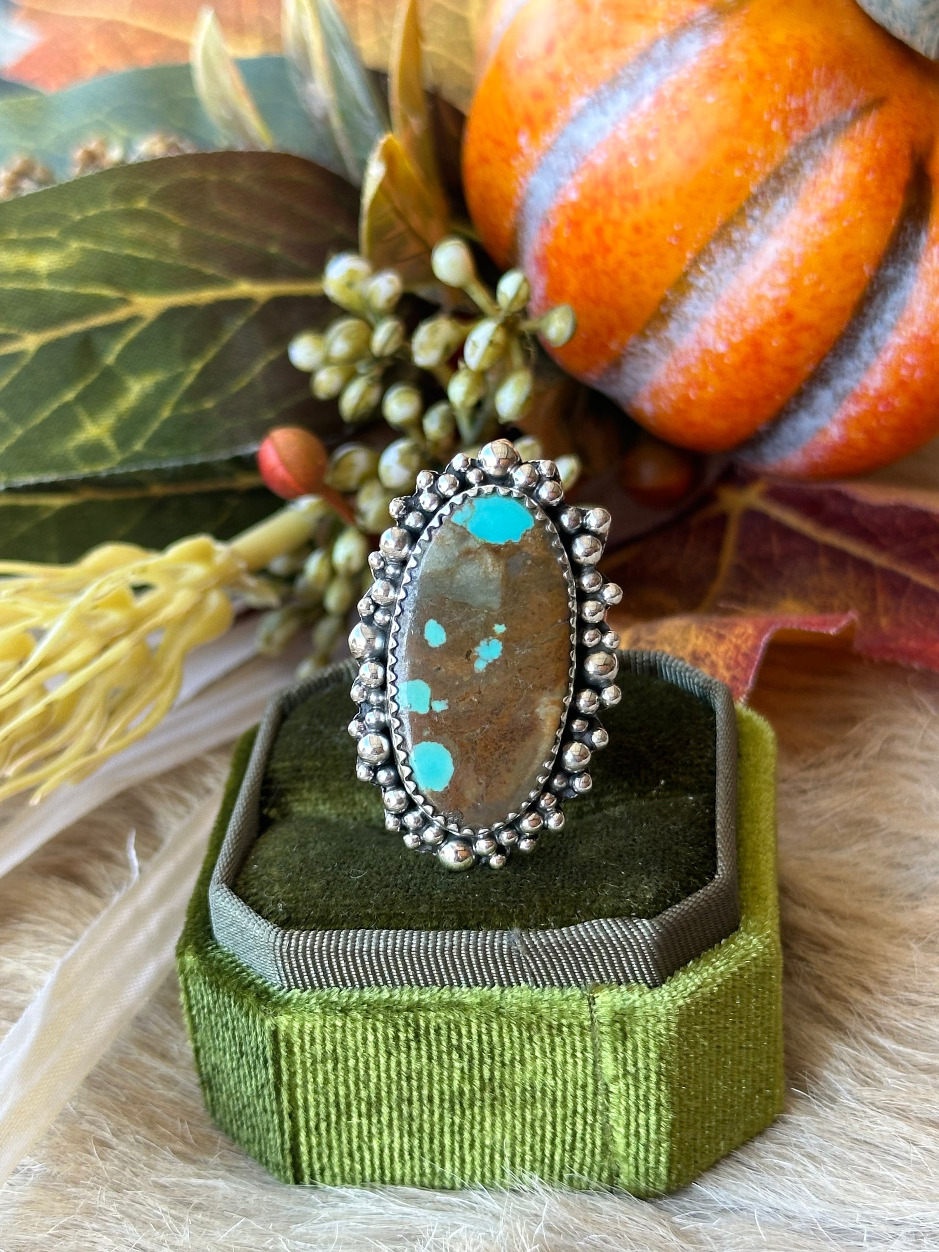 Southwest Handmade #8 Turquoise & Sterling Silver Adjustable Ring