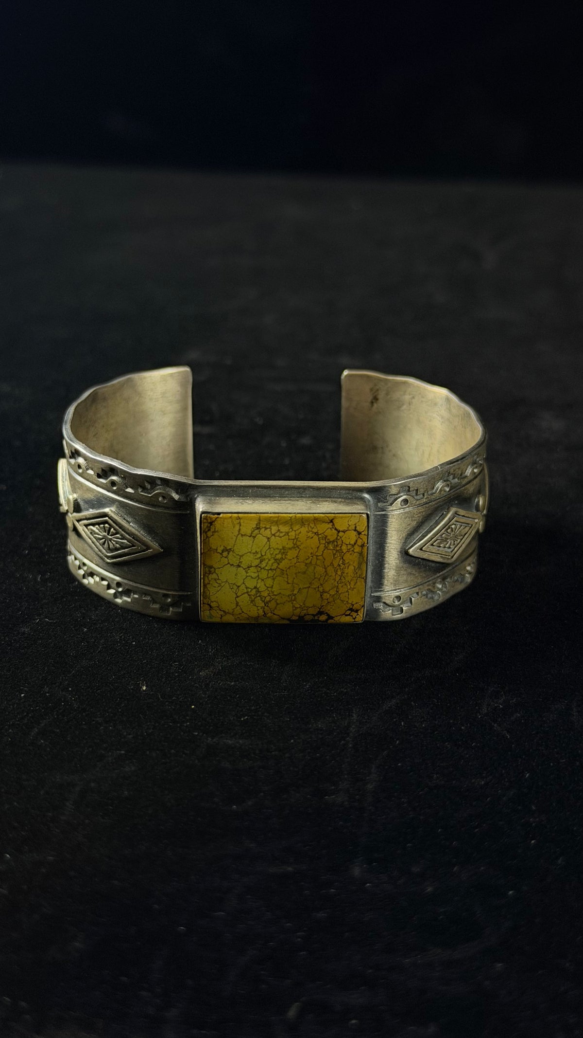 Navajo Made Hubei Turquoise & Sterling Silver Cuff Bracelet