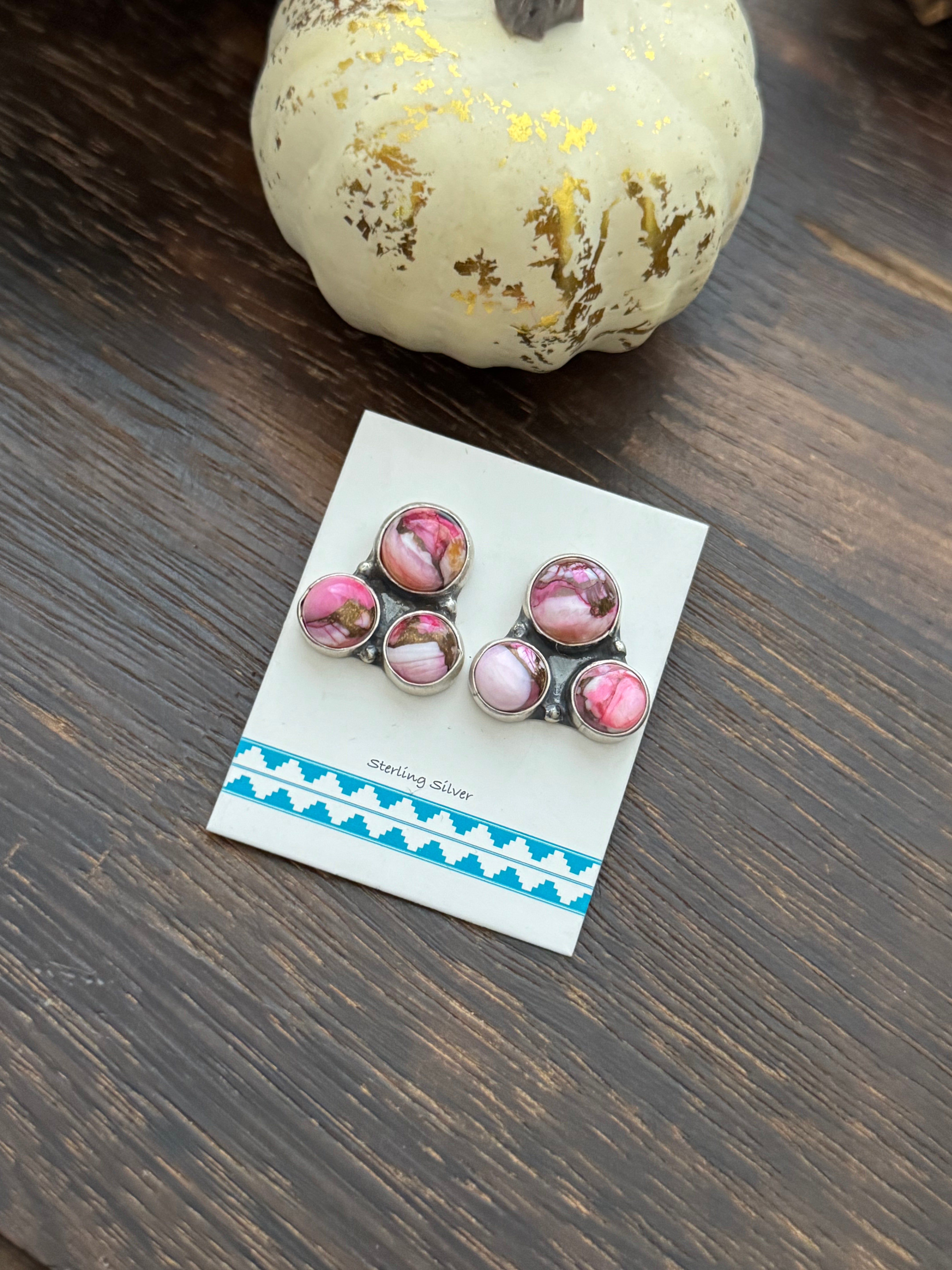 Navajo Made Pink Mohave Turquoise & Sterling Silver Post Earrings