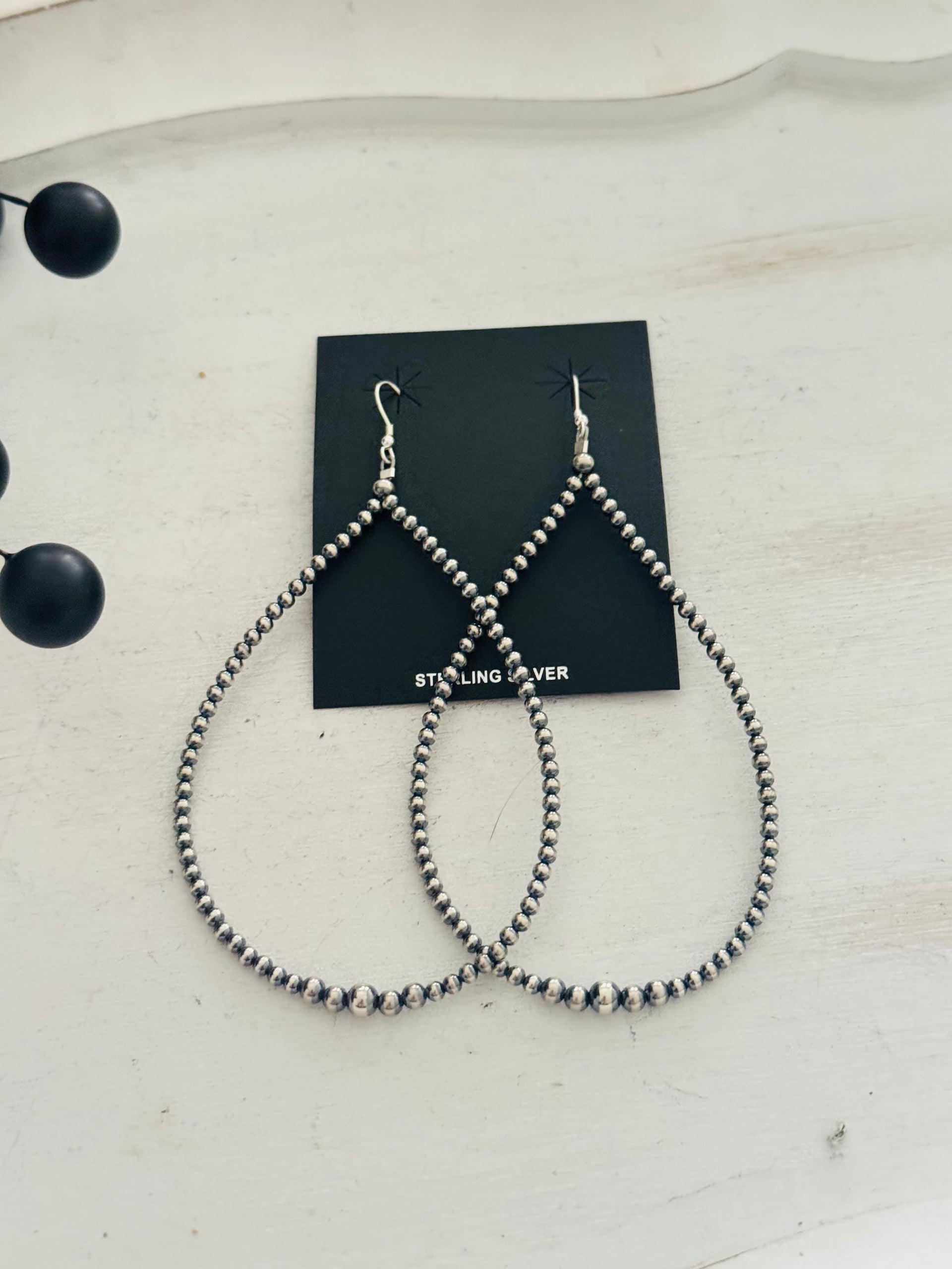 Navajo Strung Sterling Silver Graduated Pearl Dangle Earrings