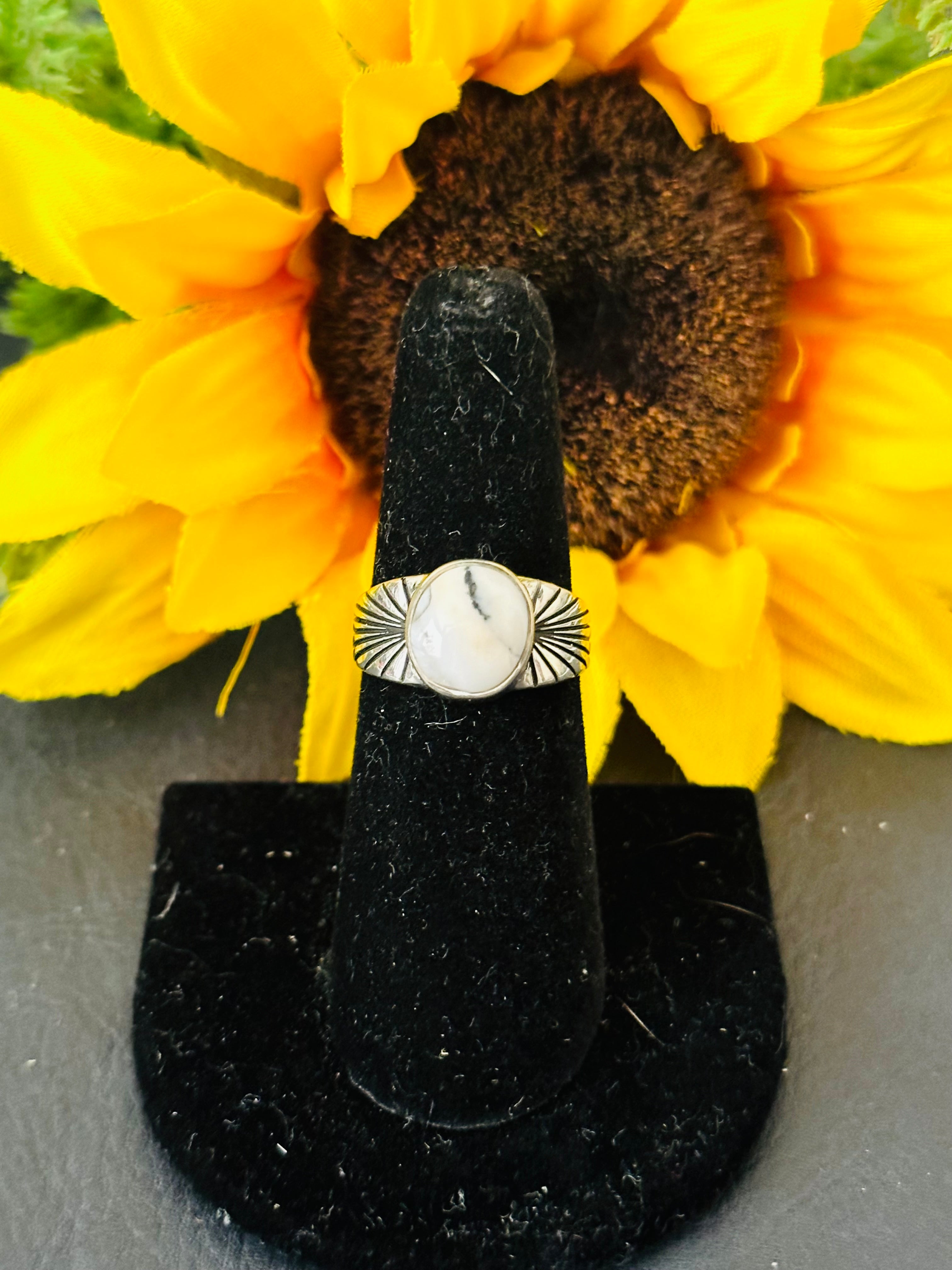 Navajo Made White Buffalo & Sterling Silver Ring