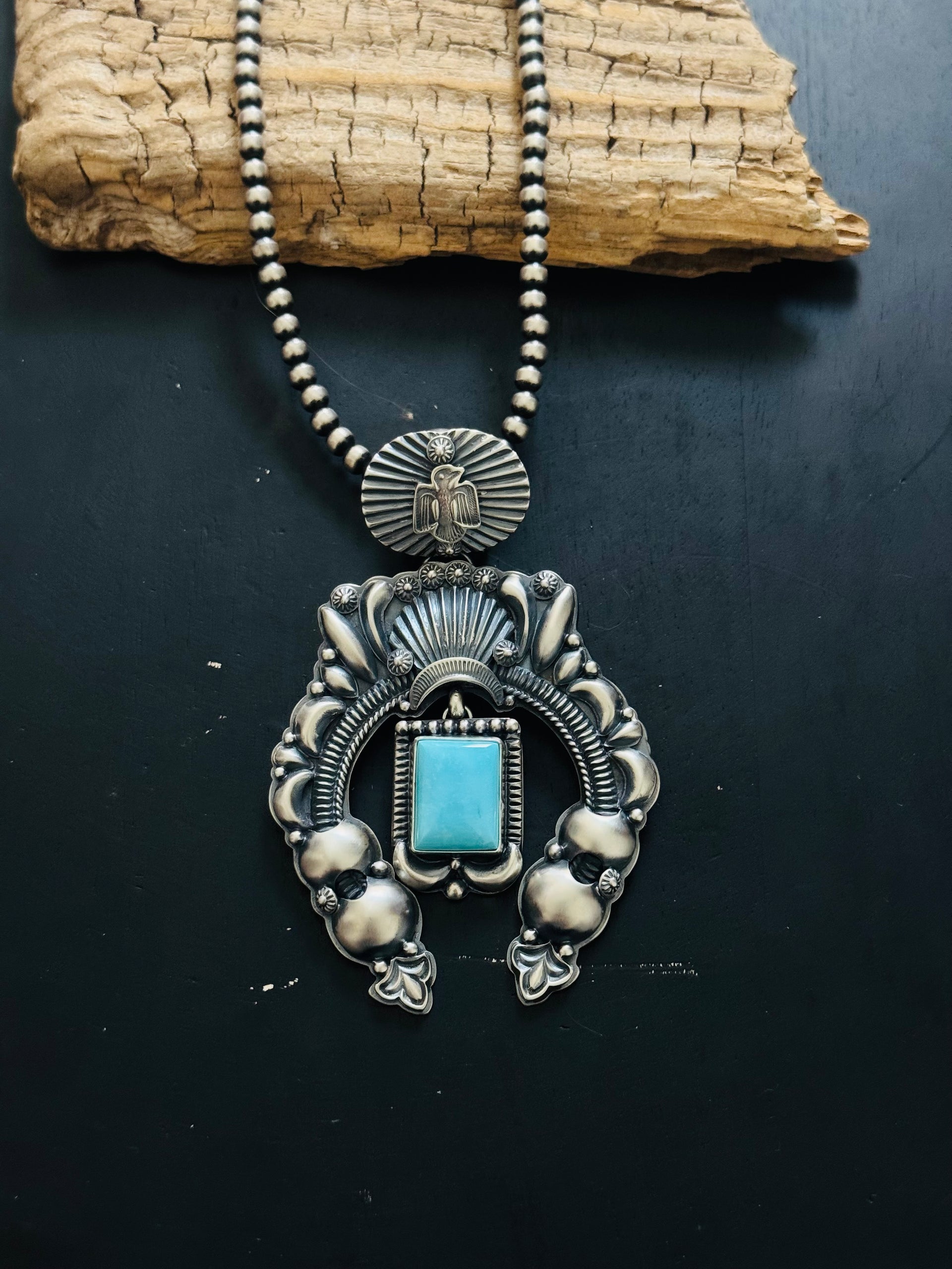Derek Gordon Natural Morenci Turquoise & Sterling Silver Naja Pendant