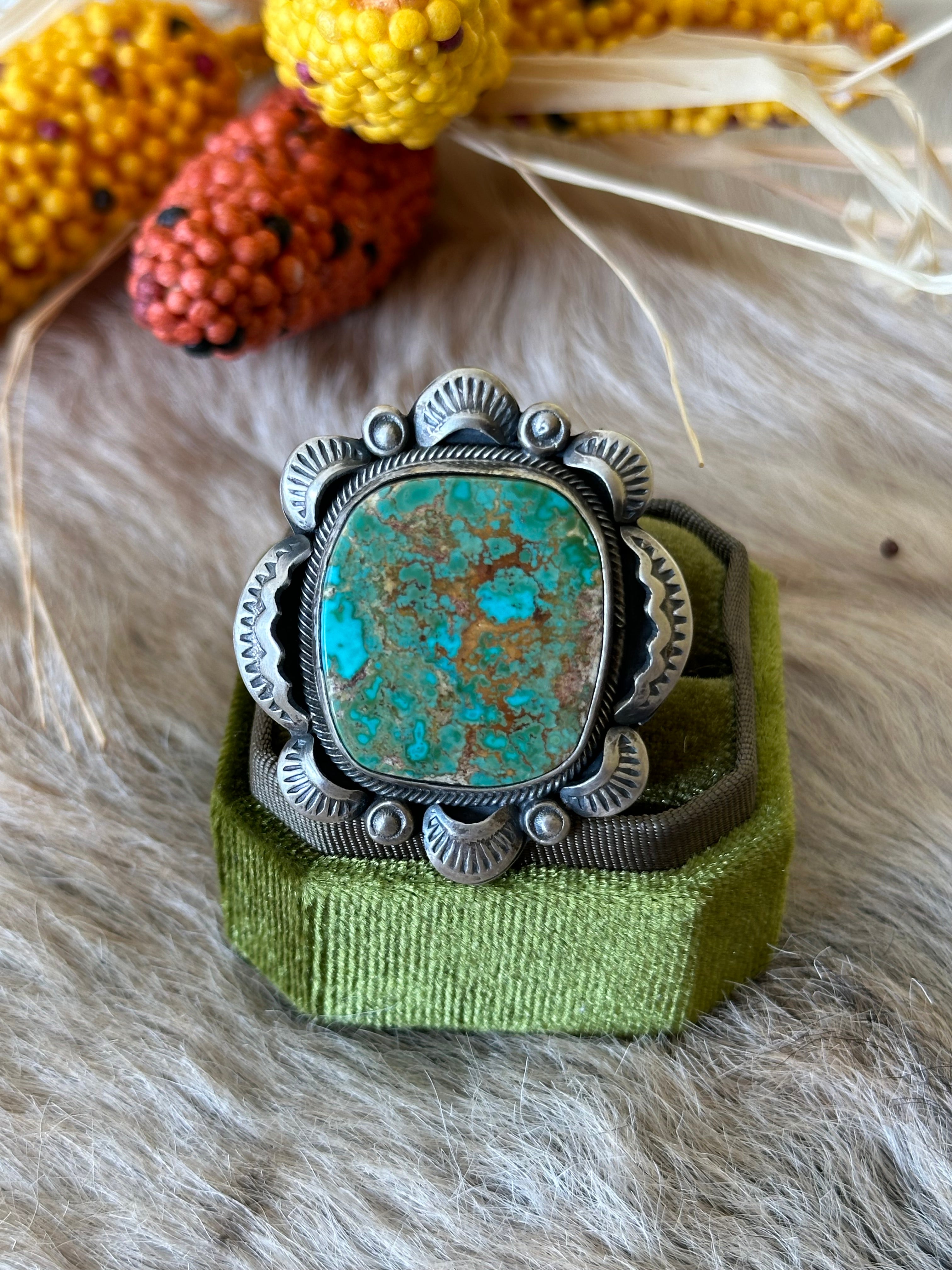 Gilbert Tom Royston Turquoise & Sterling Silver Ring Size 8.5