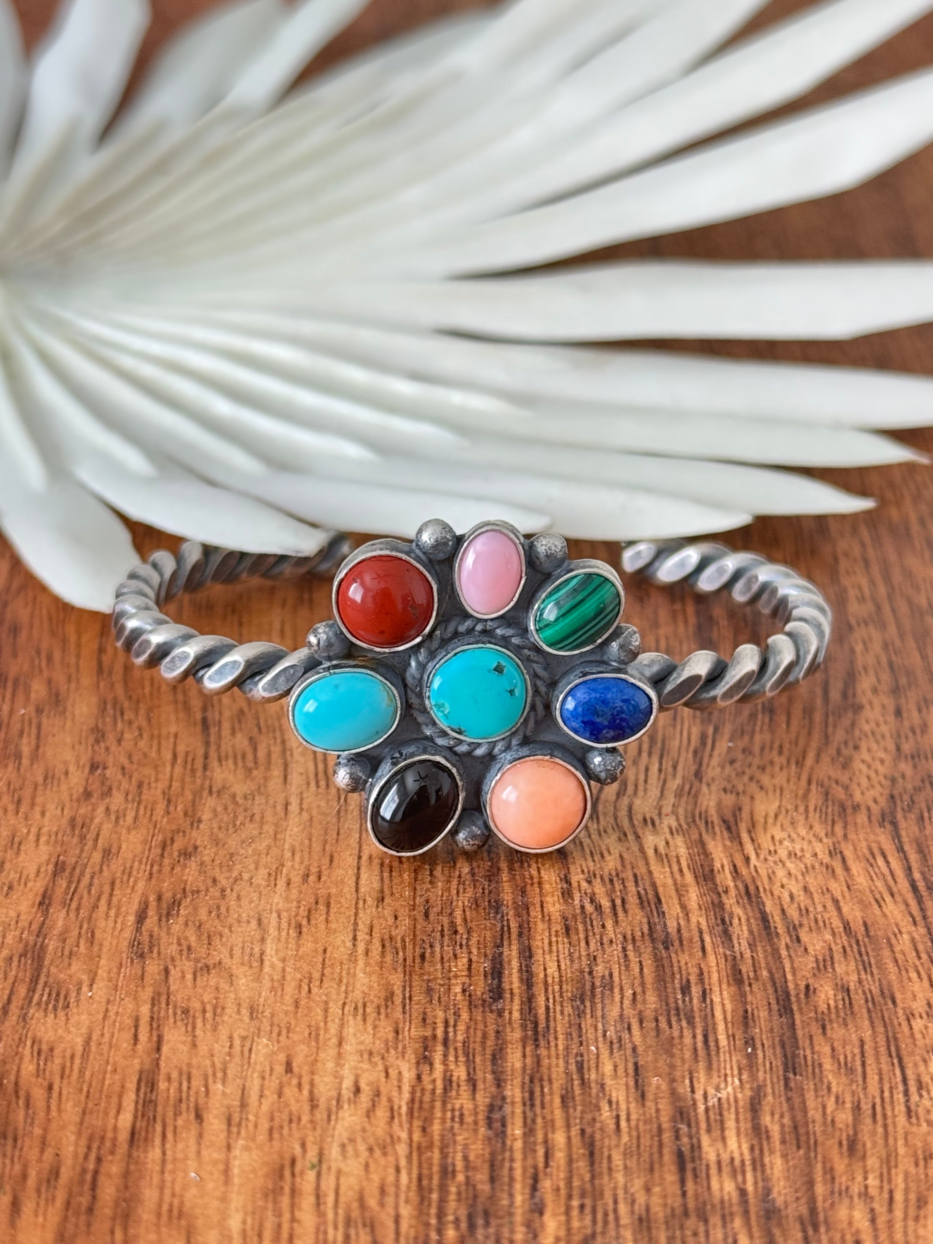 Virginia Sandoval Multi Stone & Sterling Silver Cluster Cuff Bracelet