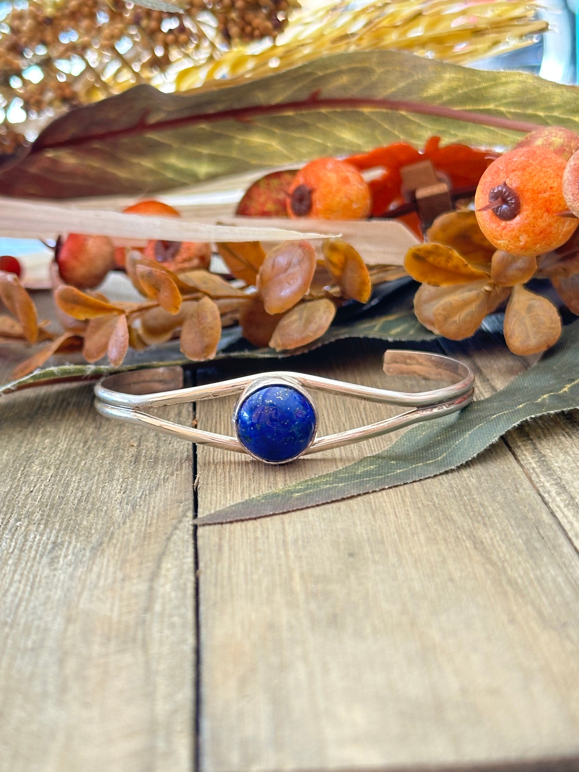 Navajo Made Lapis & Sterling Silver Cuff Bracelet