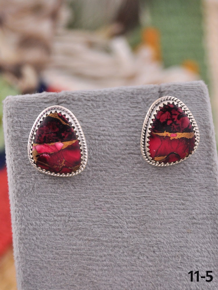 Southwest Made Rose Dahlia & Sterling Silver Post Earrings