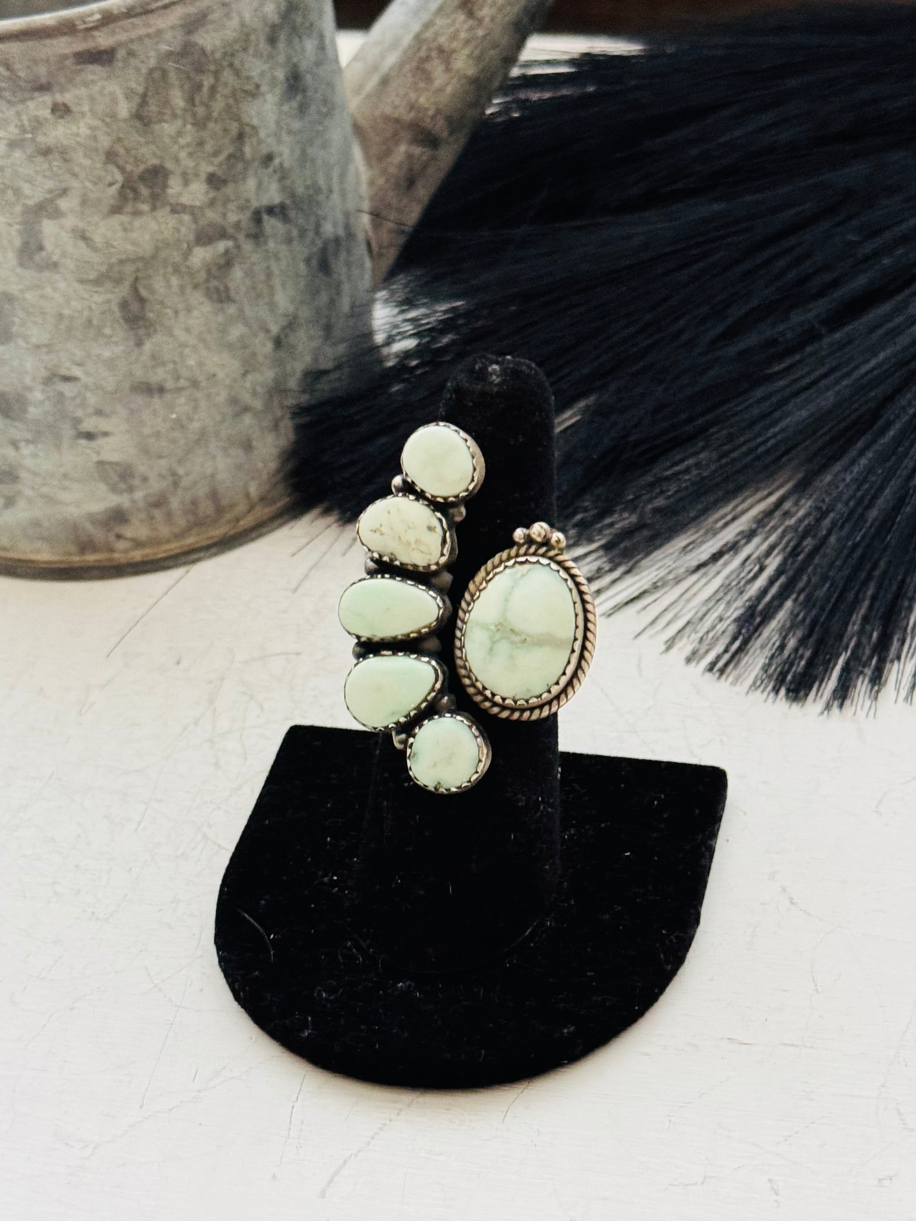 Southwest Handmade Paloma Variscite & Sterling Silver Adjustable Cluster Ring