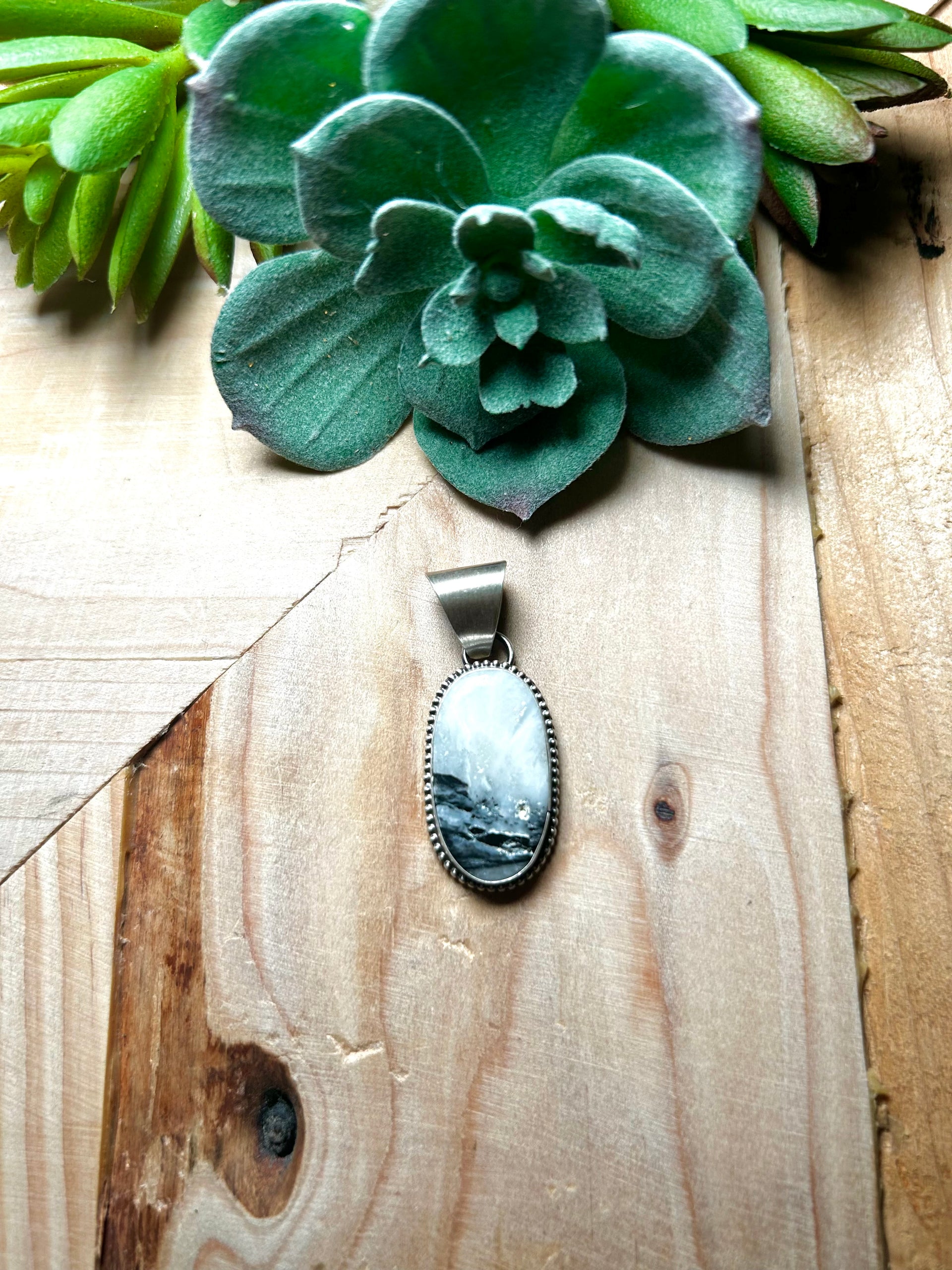 Navajo Made White Buffalo & Sterling Silver Pendant