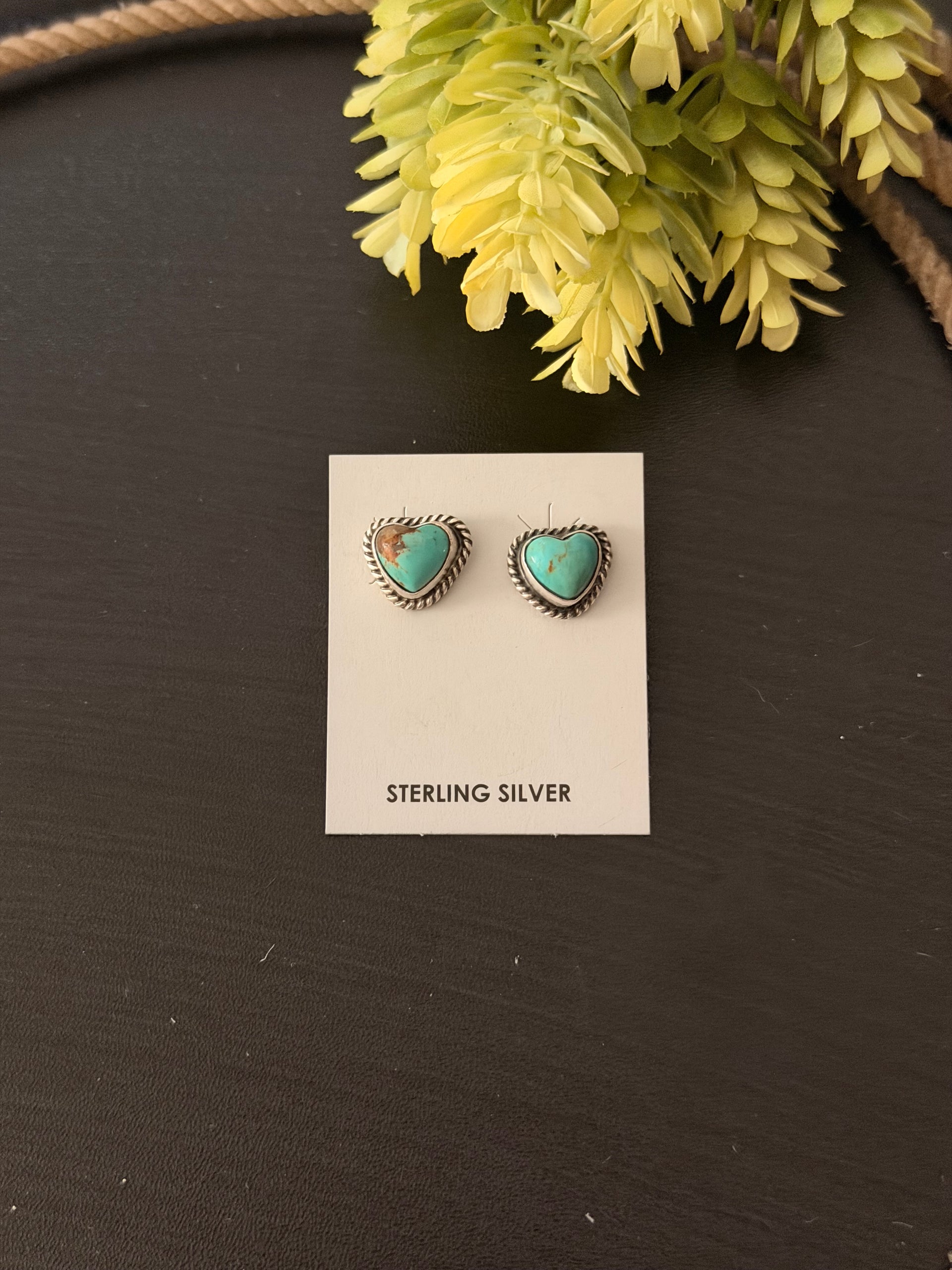 Larson Chee Kingman Turquoise & Sterling Silver Post Heart Earrings