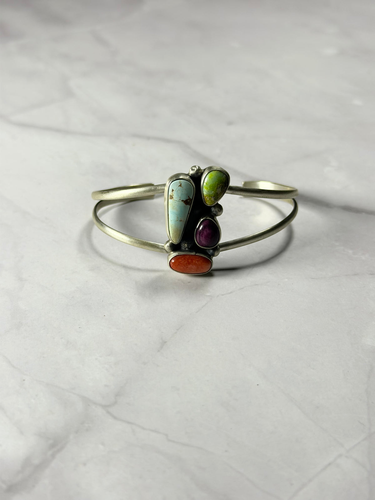 Danny Henio Multi Stone & Sterling Silver Cluster Cuff Bracelet