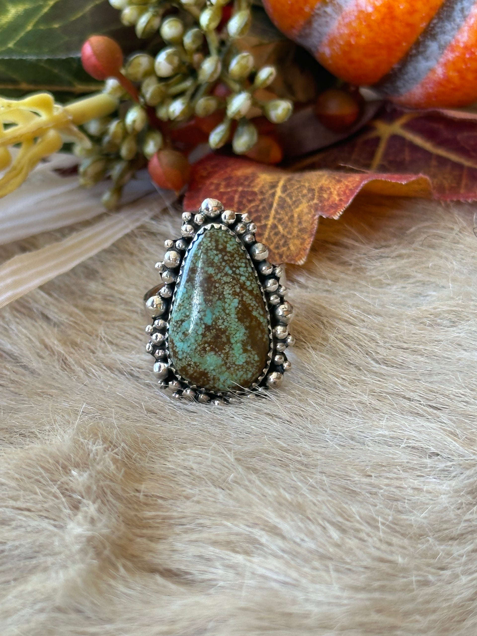Southwest Handmade #8 Turquoise & Sterling Silver Adjustable Ring
