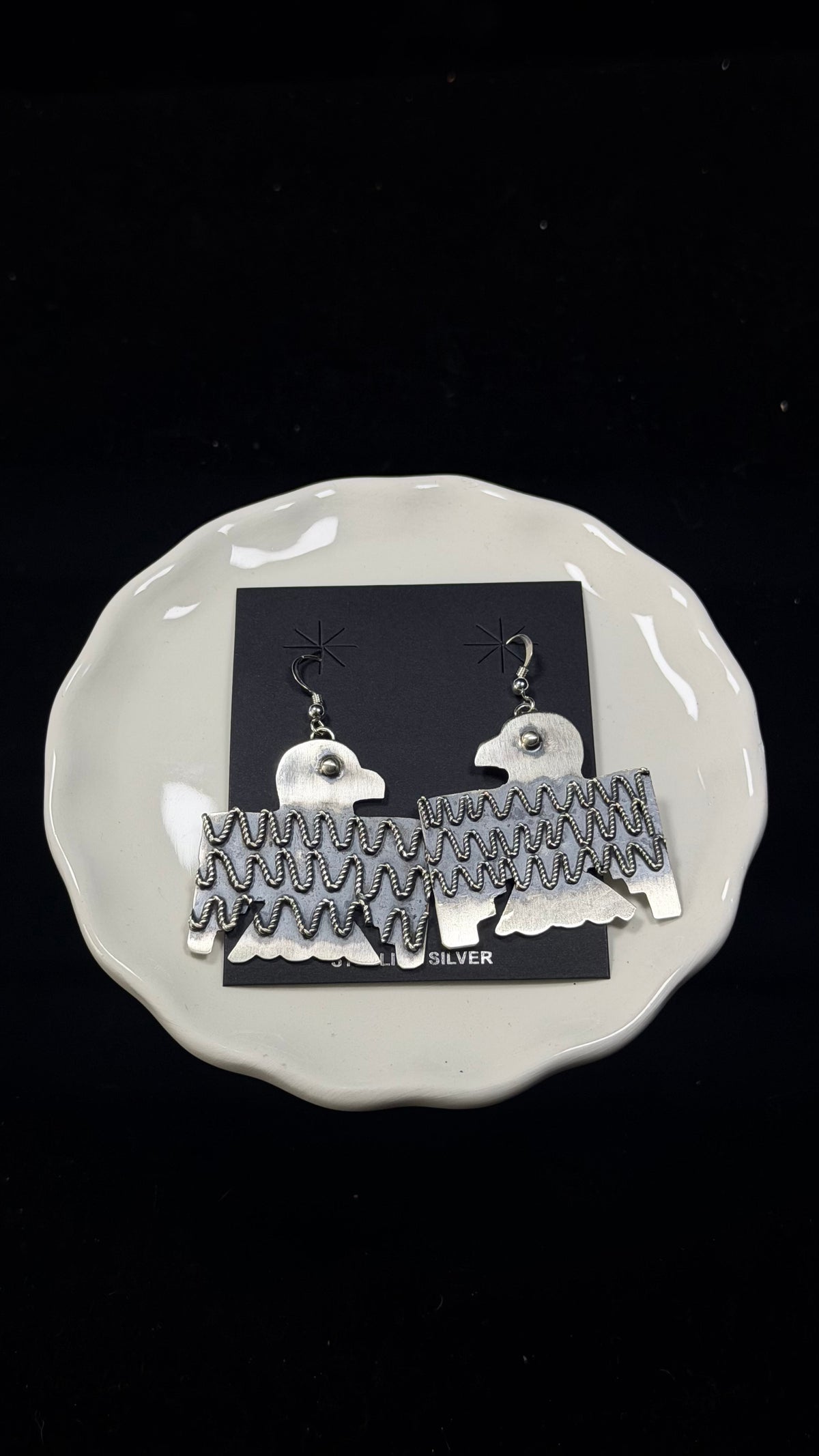 Navajo Made Sterling Silver Dangle Thunderbird Earrings