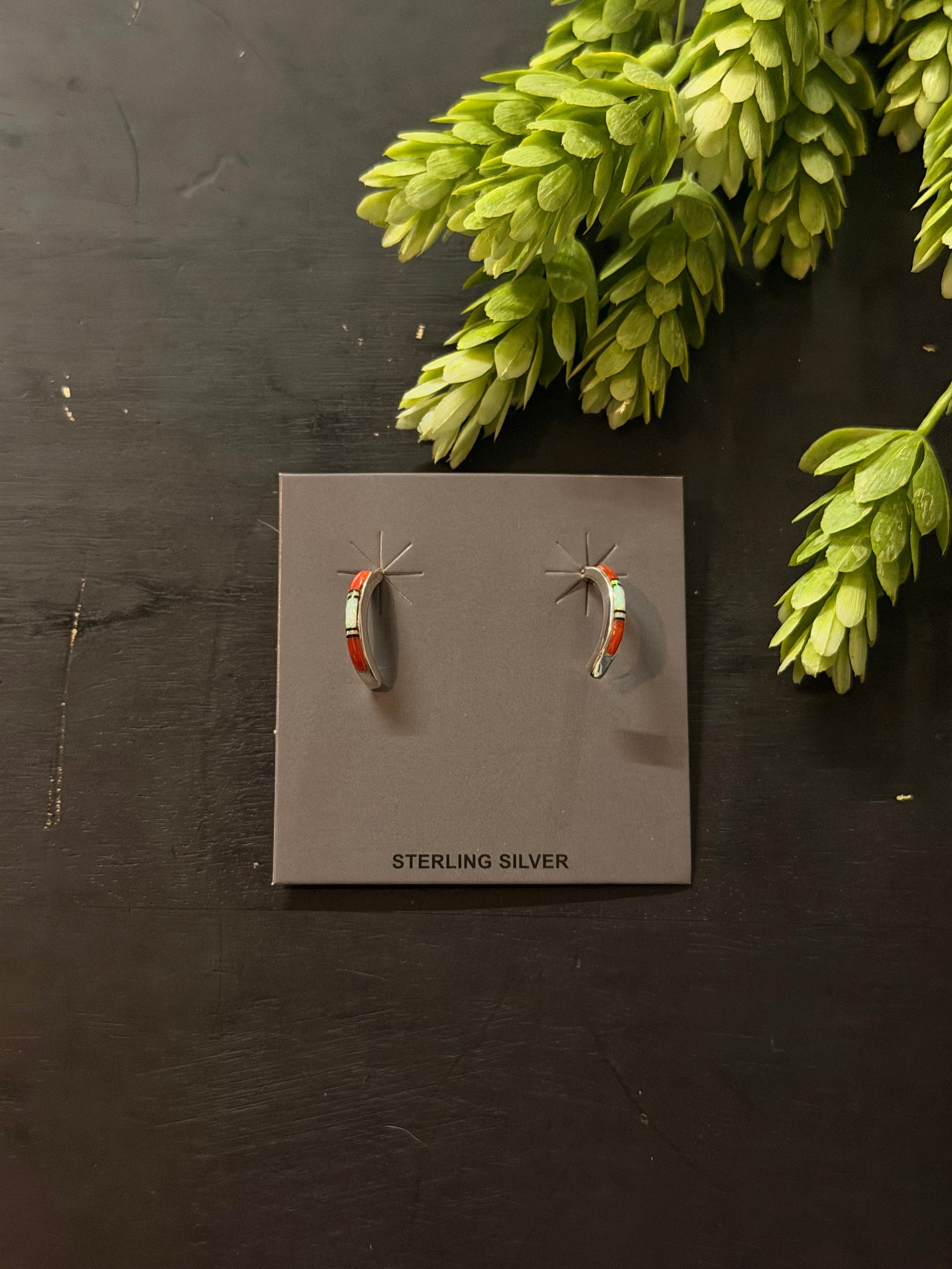 Navajo Made Multi Stone & Sterling Silver Inlay Post Earrings