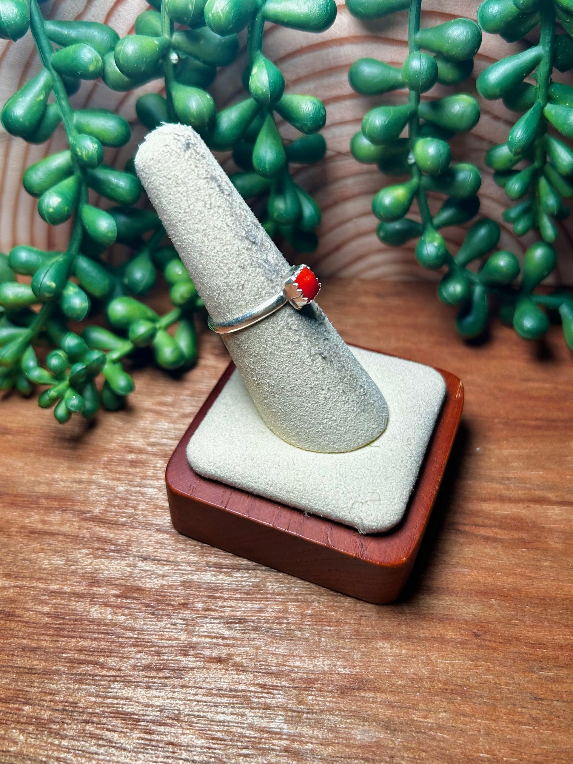 Navajo Made Natural Coral & Sterling Silver Ring