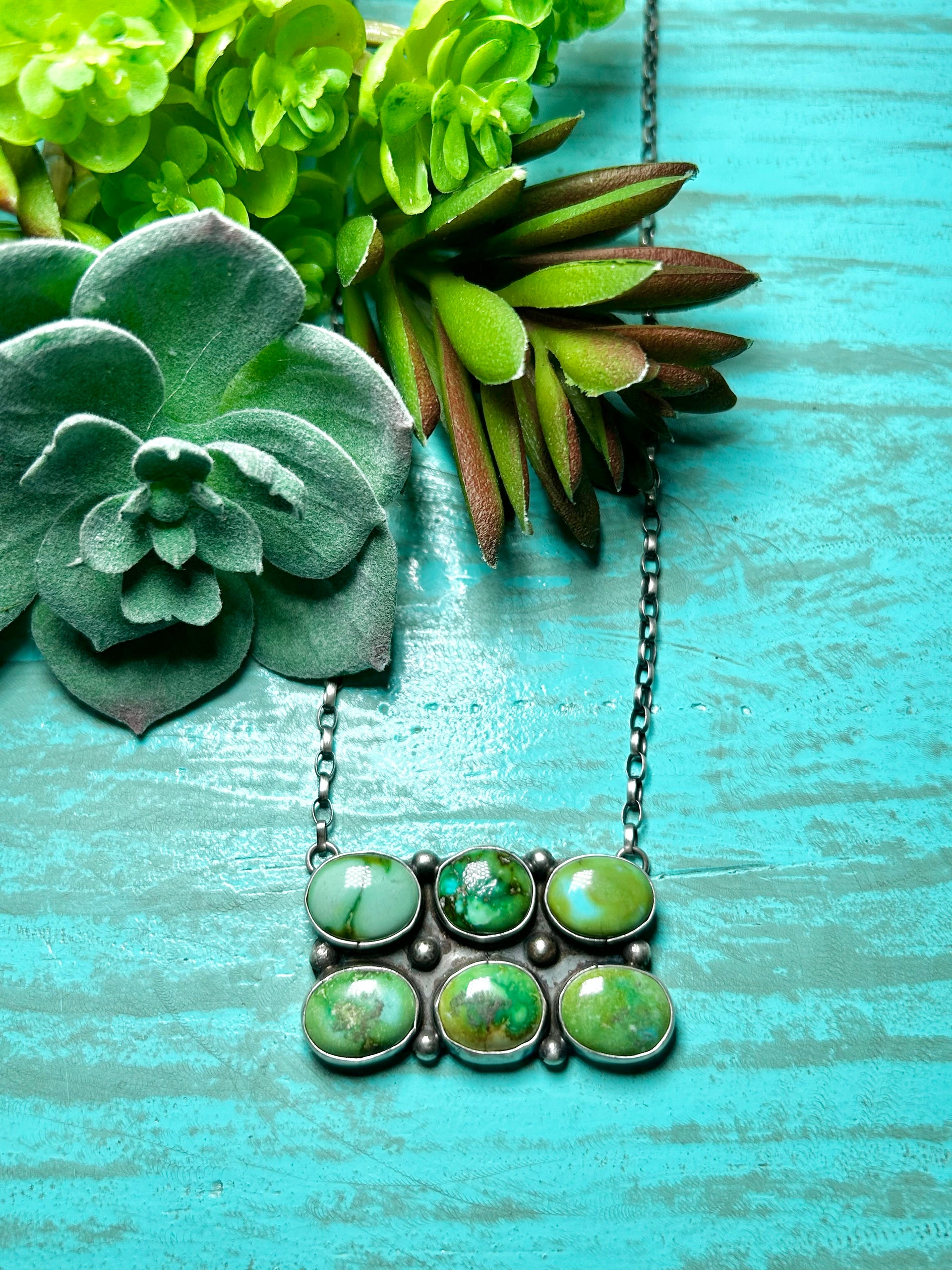 Navajo Made Sonoran Gold Turquoise & Sterling Silver Necklace