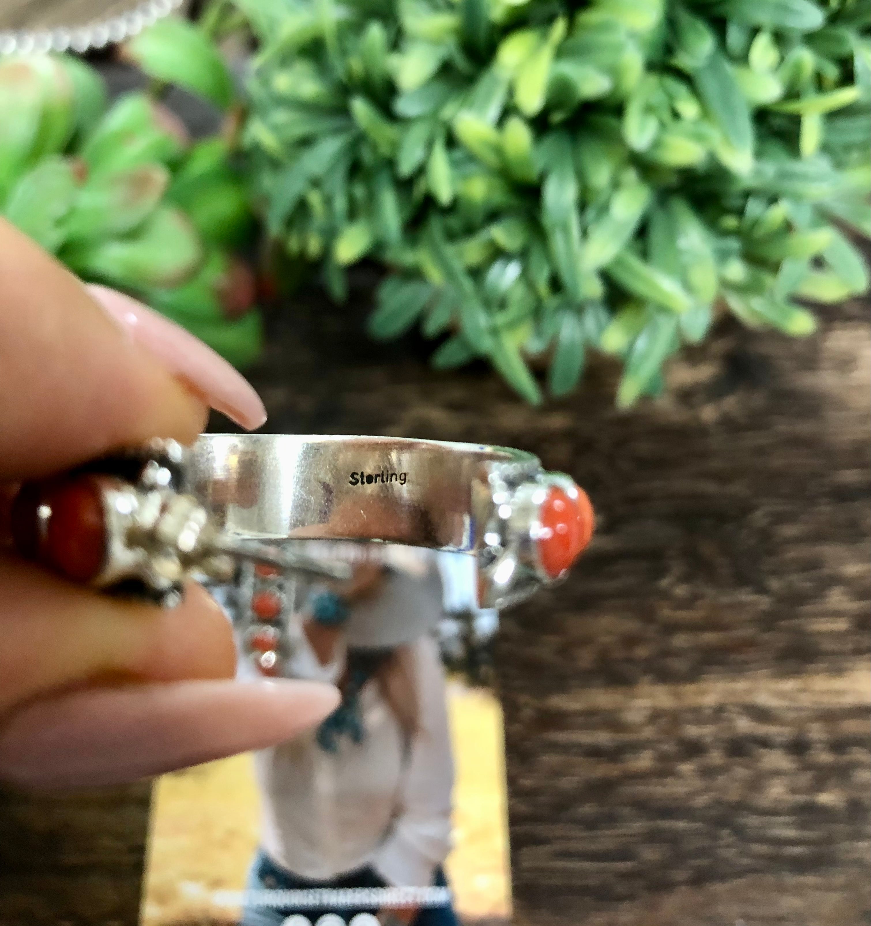 Navajo Made Coral & Sterling Silver Hoop Earrings