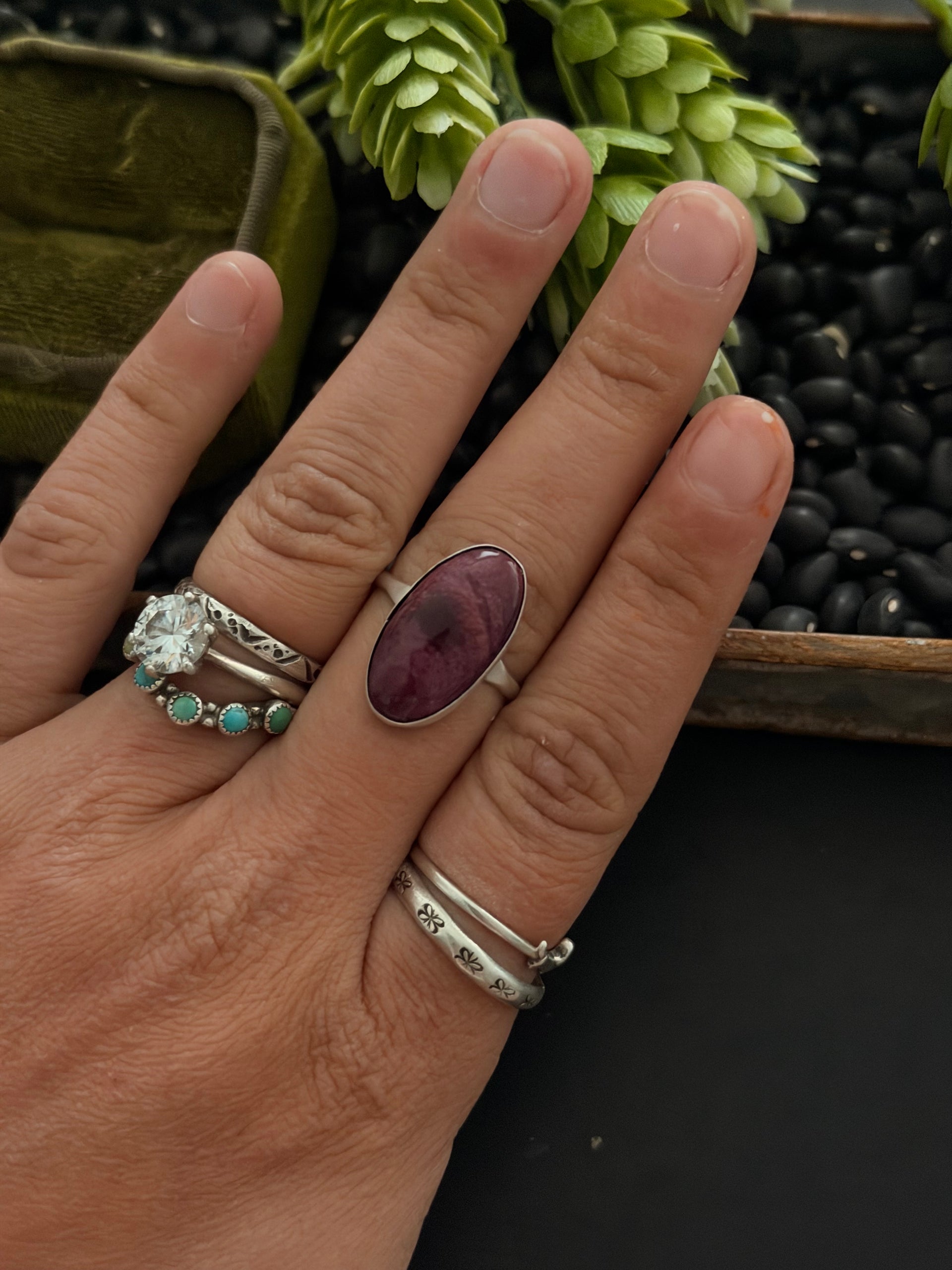Navajo Made Purple Spiny Oyster & Sterling Silver Ring Size 8