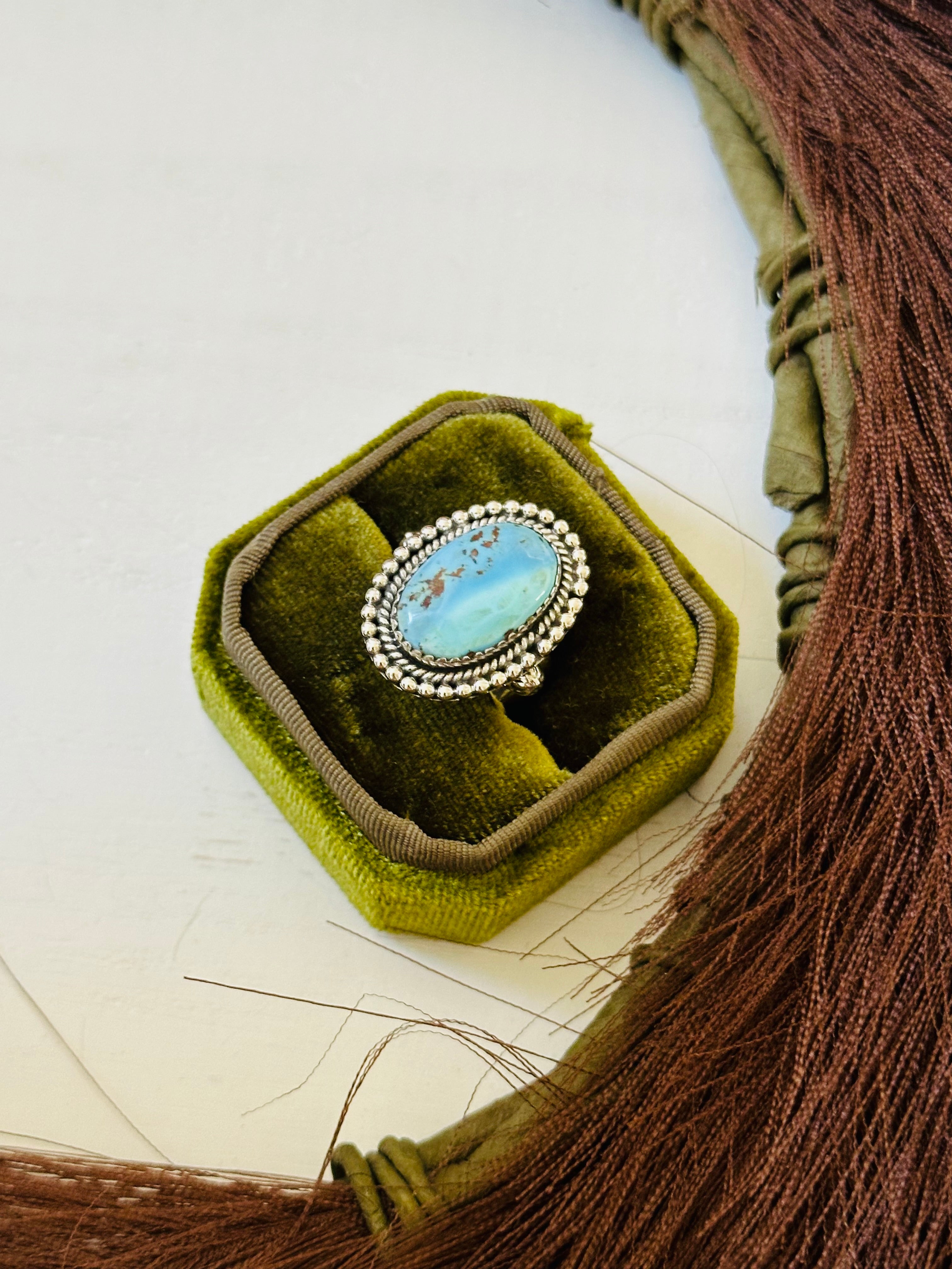 Southwest Handmade Golden Hills Turquoise & Sterling Silver Ring Size 7