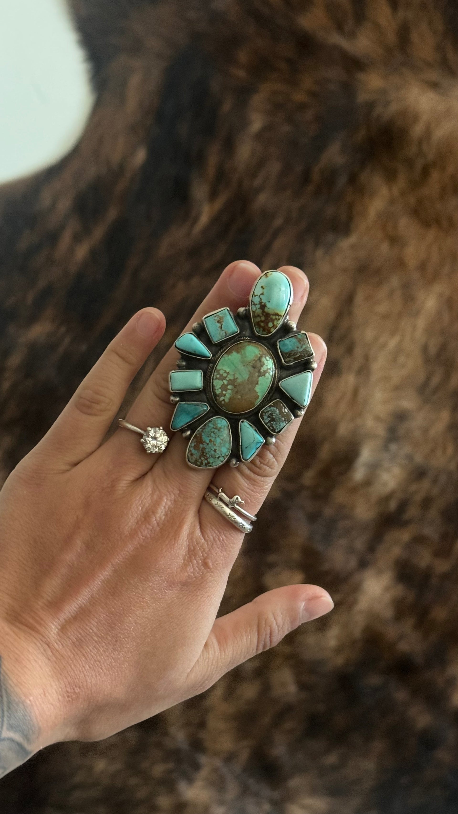 Ella Peters Mixed Turquoise & Sterling Silver Ring Size 5