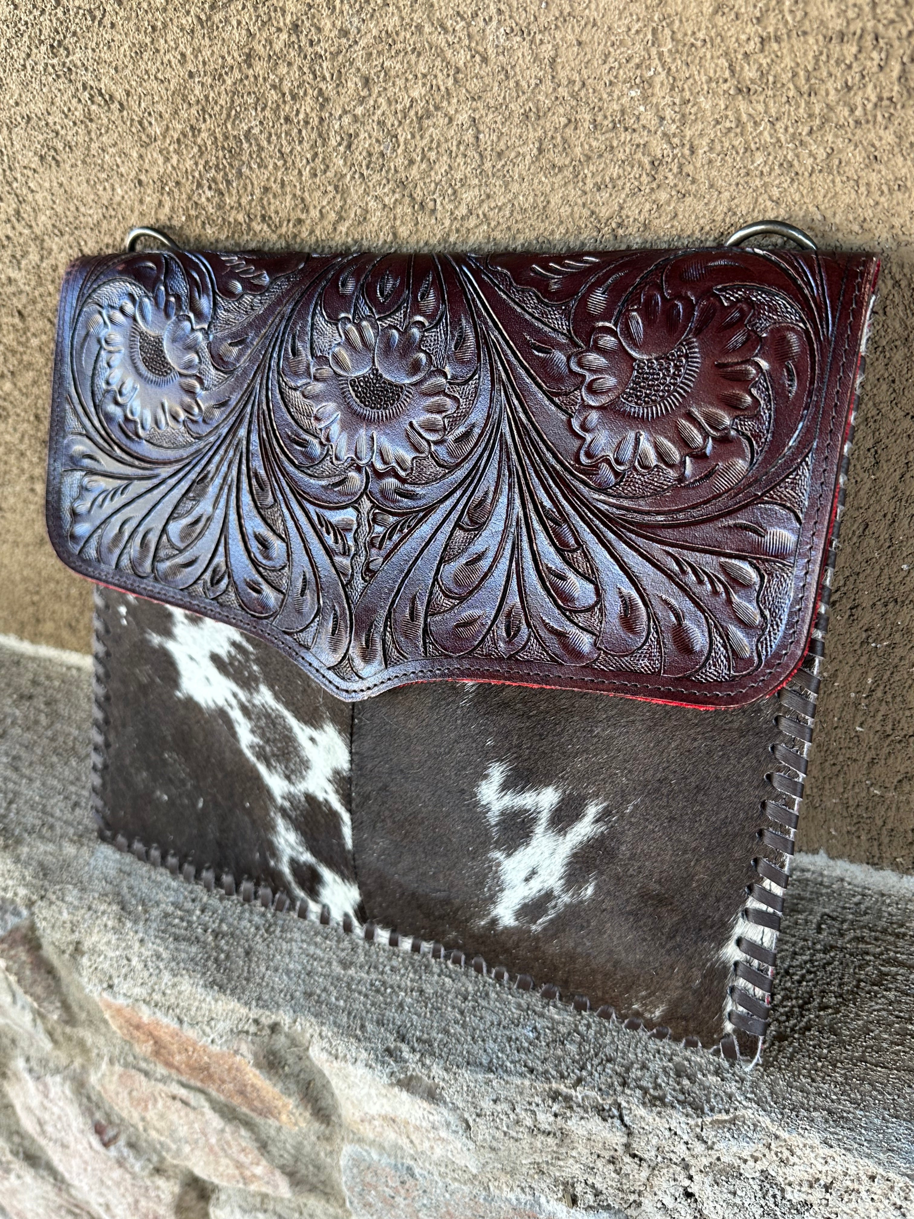 Genuine Tooled Leather & Cowhide Purse